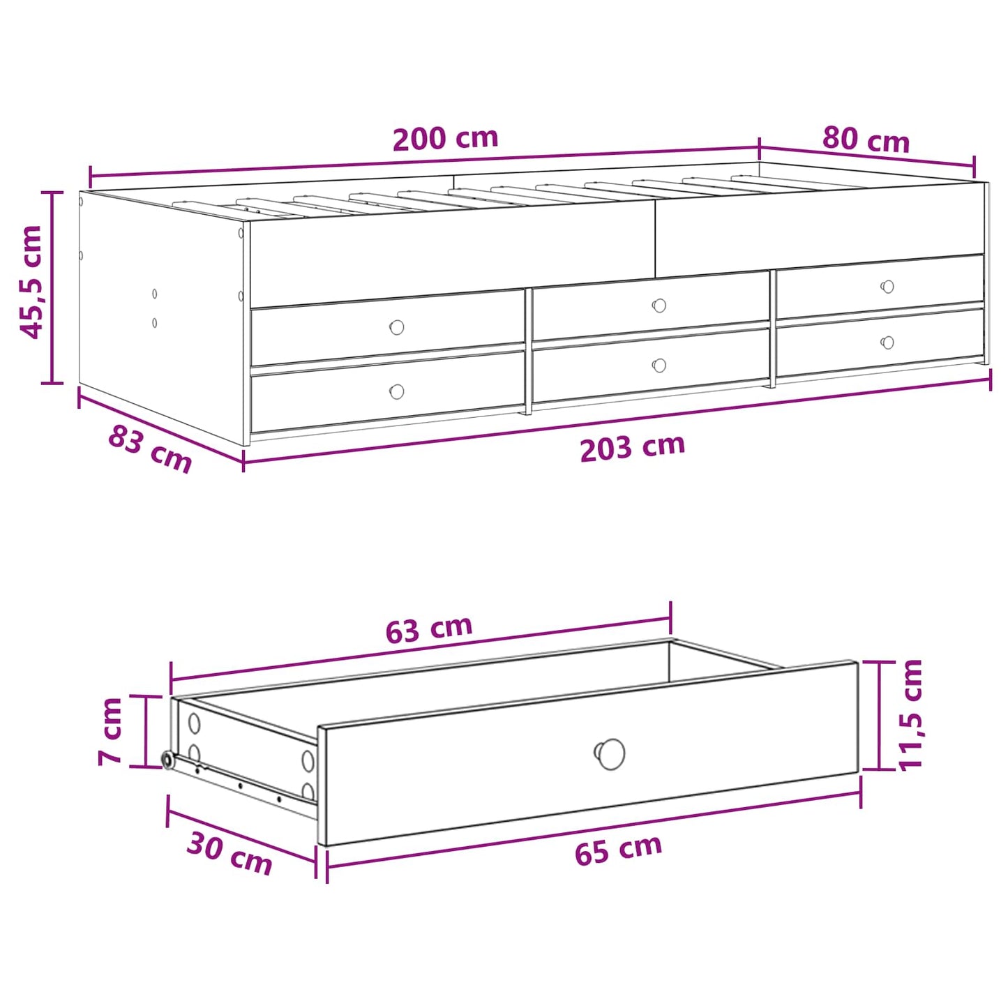 Bed Frame with Storage Smoked Oak 80 x 200 cm Engineered Wood