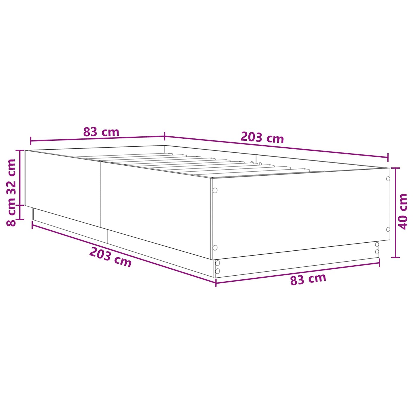 Bed Frame Black Oak 80 x 200 cm Engineered Wood