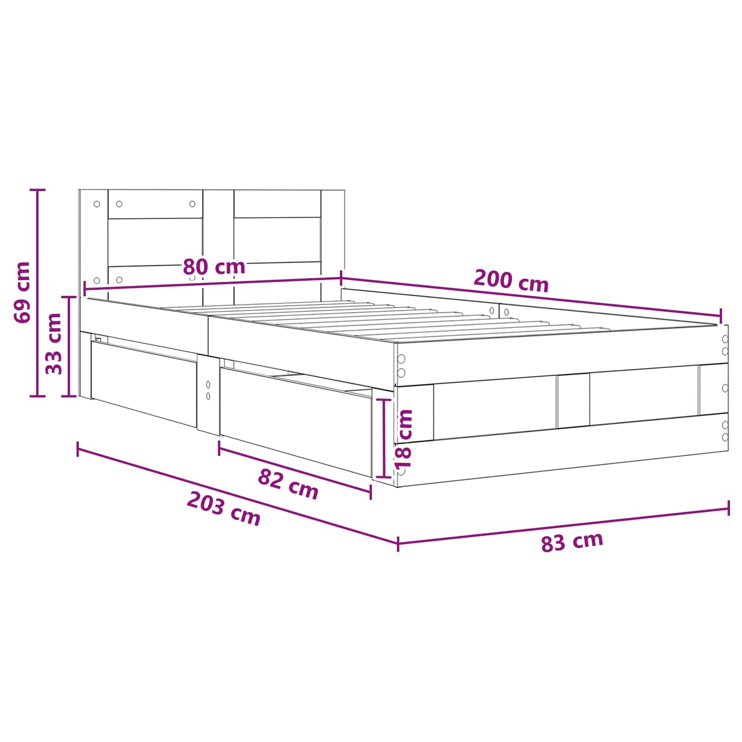 Bed Frame with Drawer 2 pcs Grey Sonoma Engineered Wood