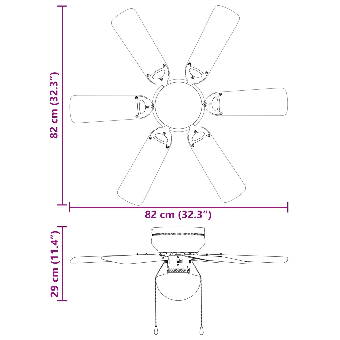 Ceiling Fan with Light Ø 82 cm Black
