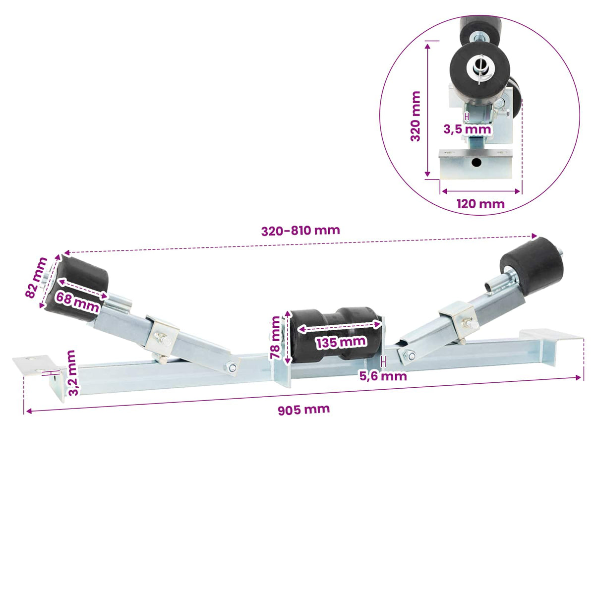 Boat Trailer Bottom Support 90.5 x 12 x 32 cm Galvanised Steel