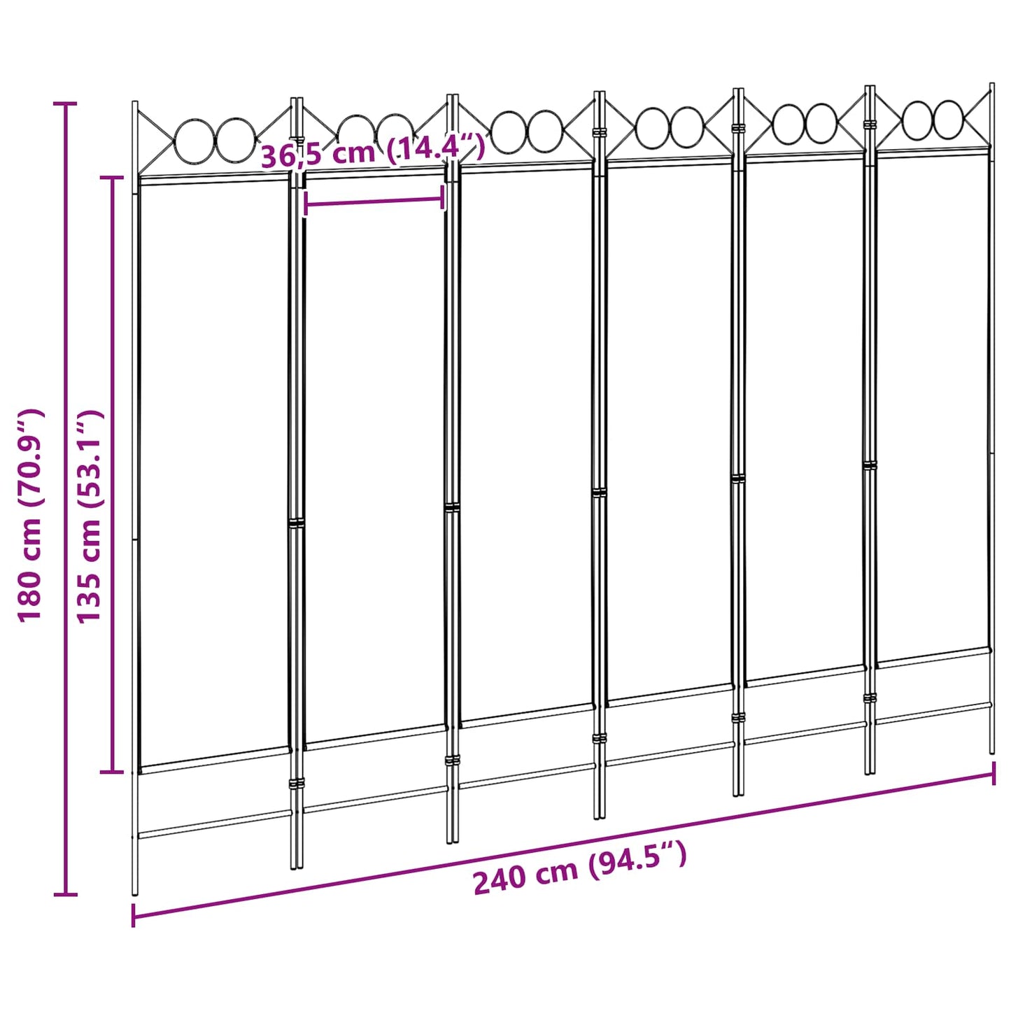6-Panel Room Divider Beige 240 x 180 cm Fabric