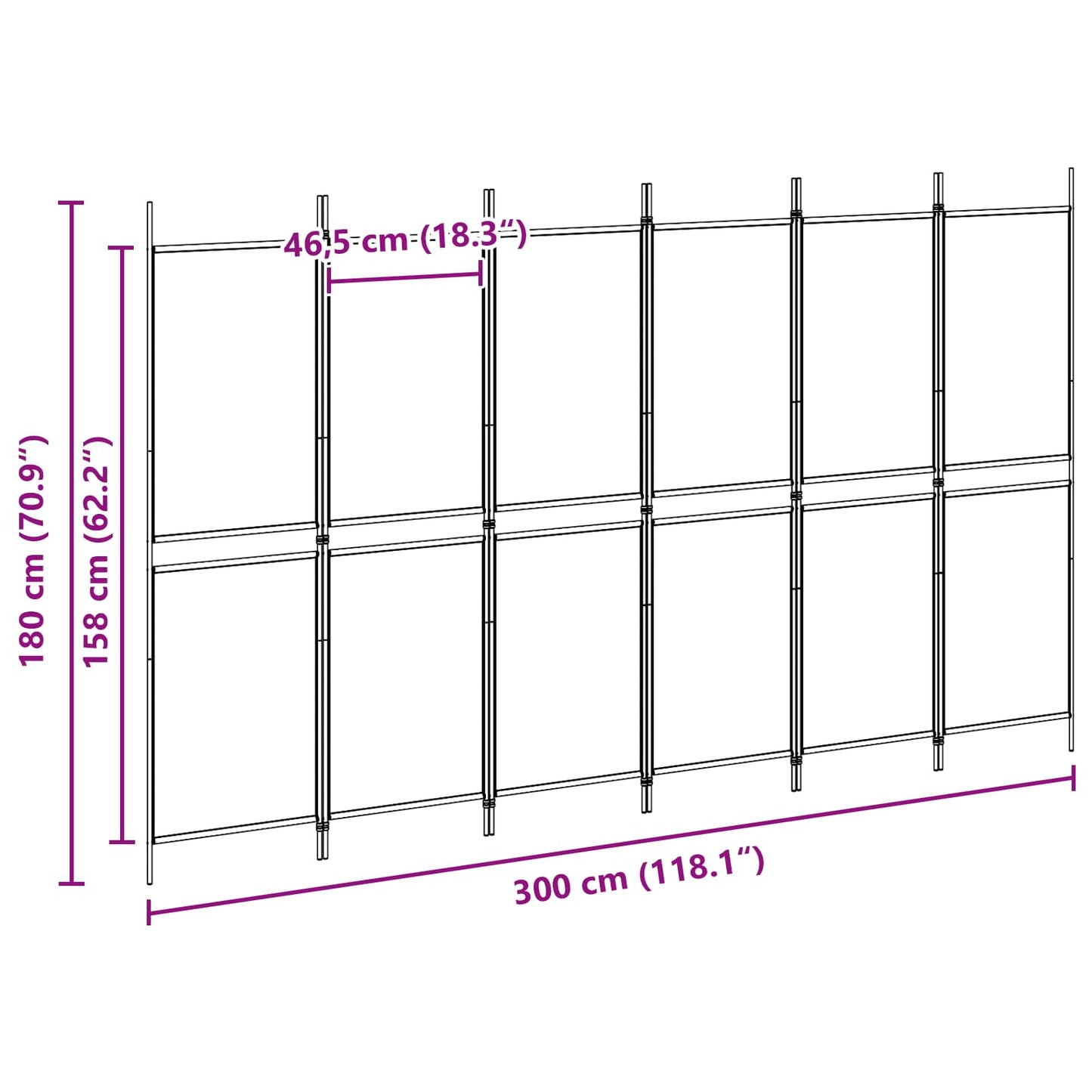 6-Panel Room Divider Beige 300 x 180 cm Fabric