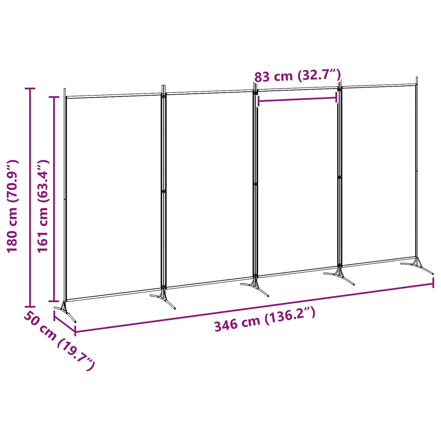 4-Panel Room Divider Beige 136.22 x 70.87 in Fabric