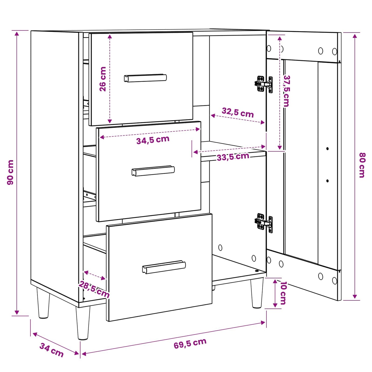 Sideboard Old Wood 69.5 x 34 x 90 cm Engineered Wood