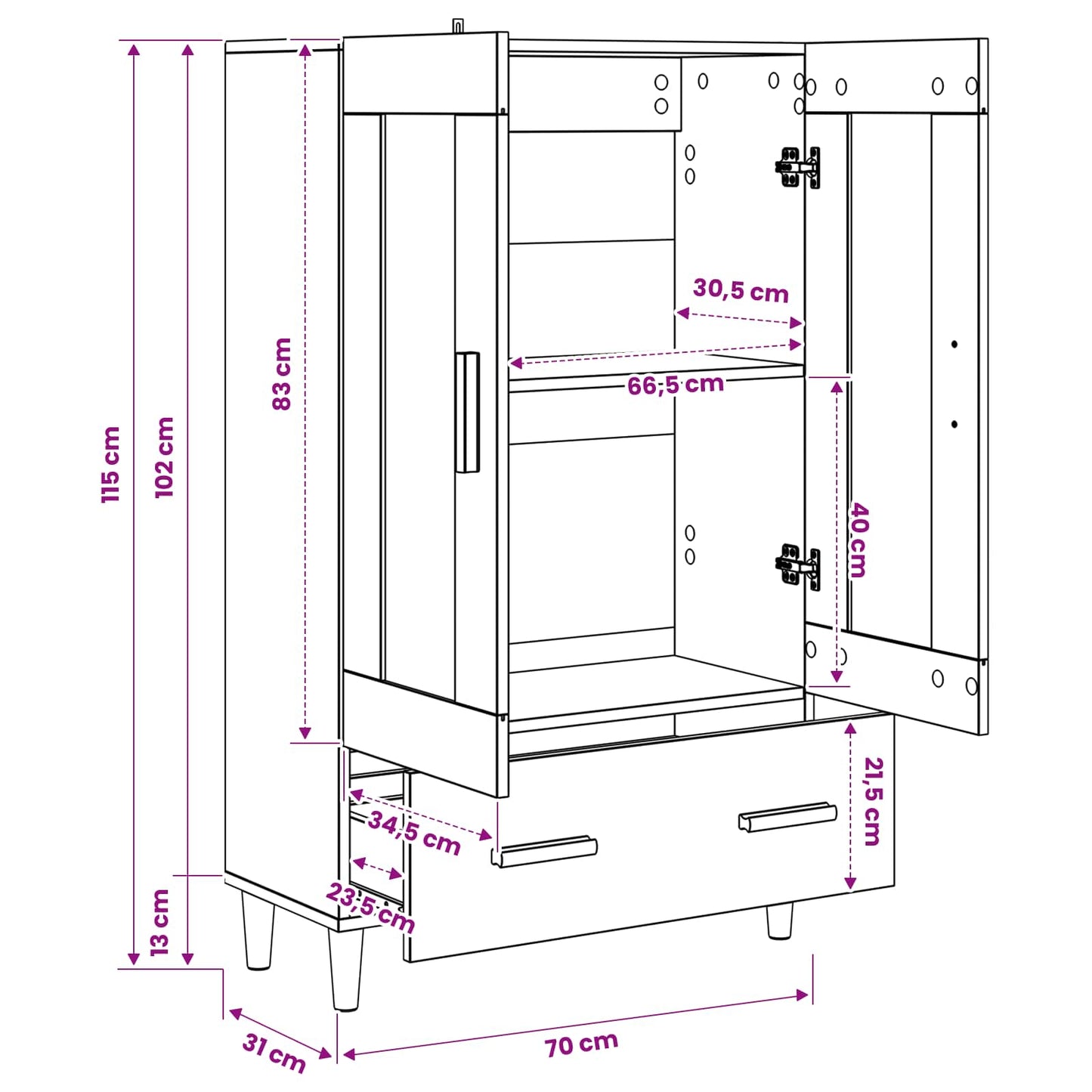Highboard Old Wood 70 x 31 x 115 cm Engineered Wood