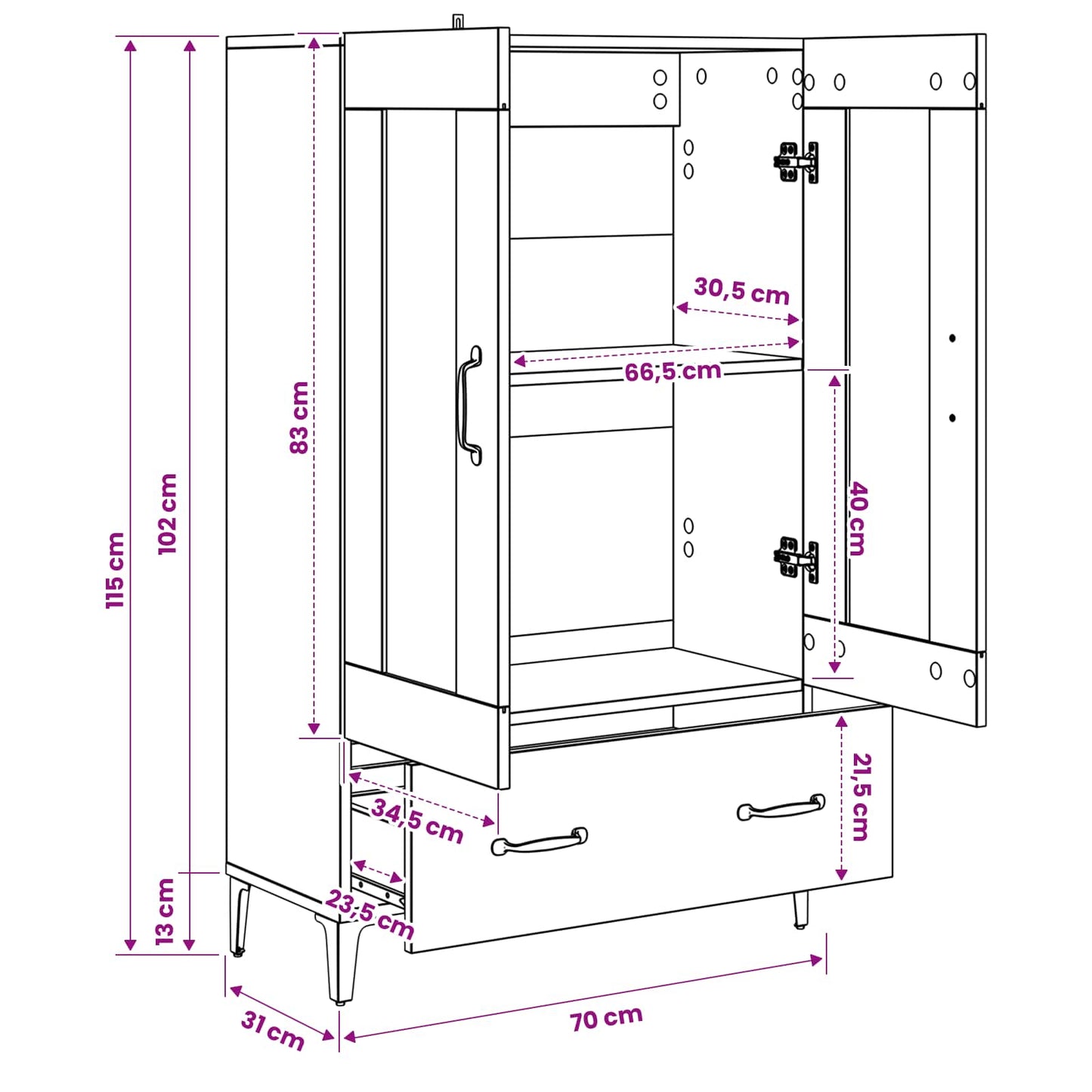 Highboard Old Wood 70 x 31 x 115 cm Engineered Wood