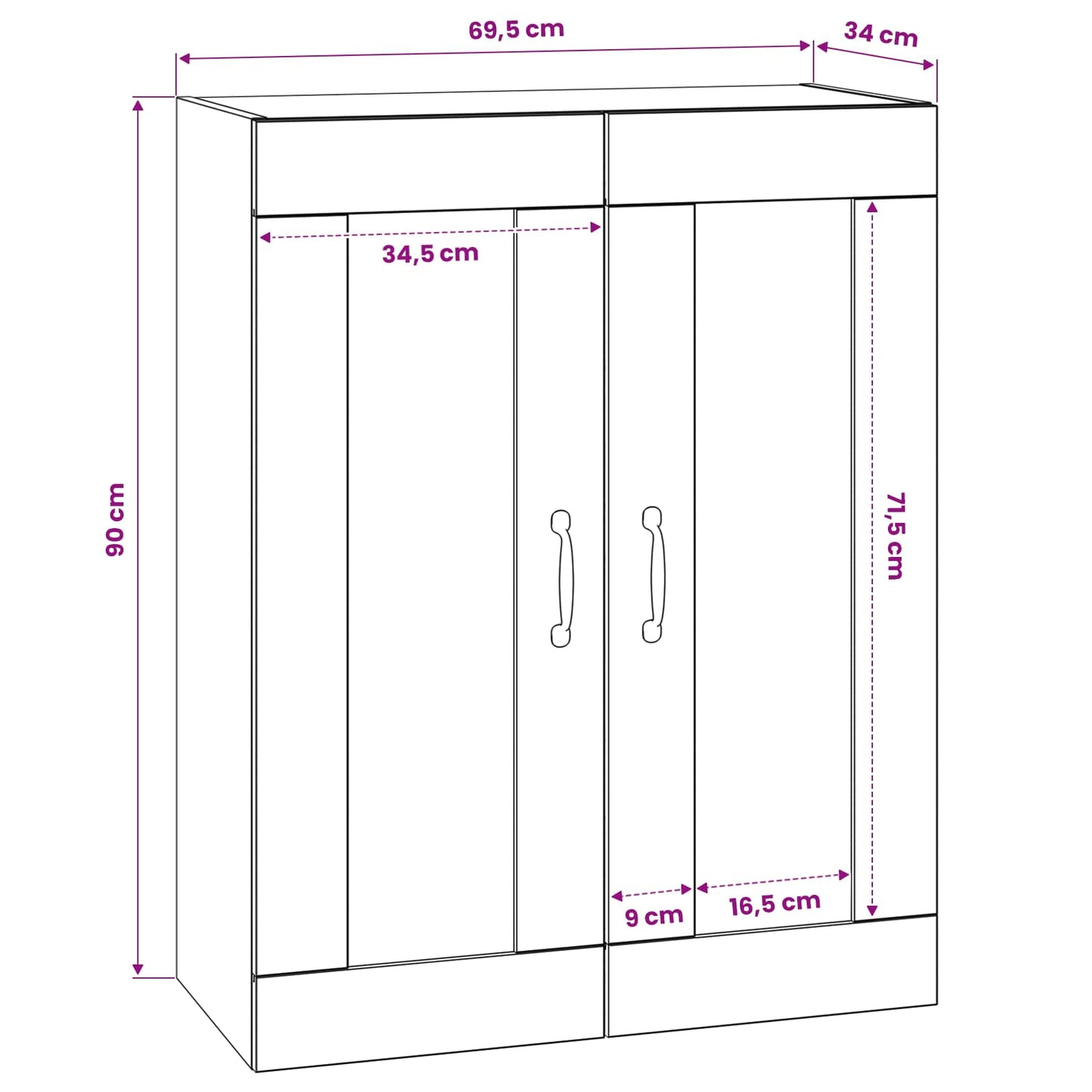 Wall Cabinet Black Oak 69.5 x 34 x 90 cm Engineered Wood