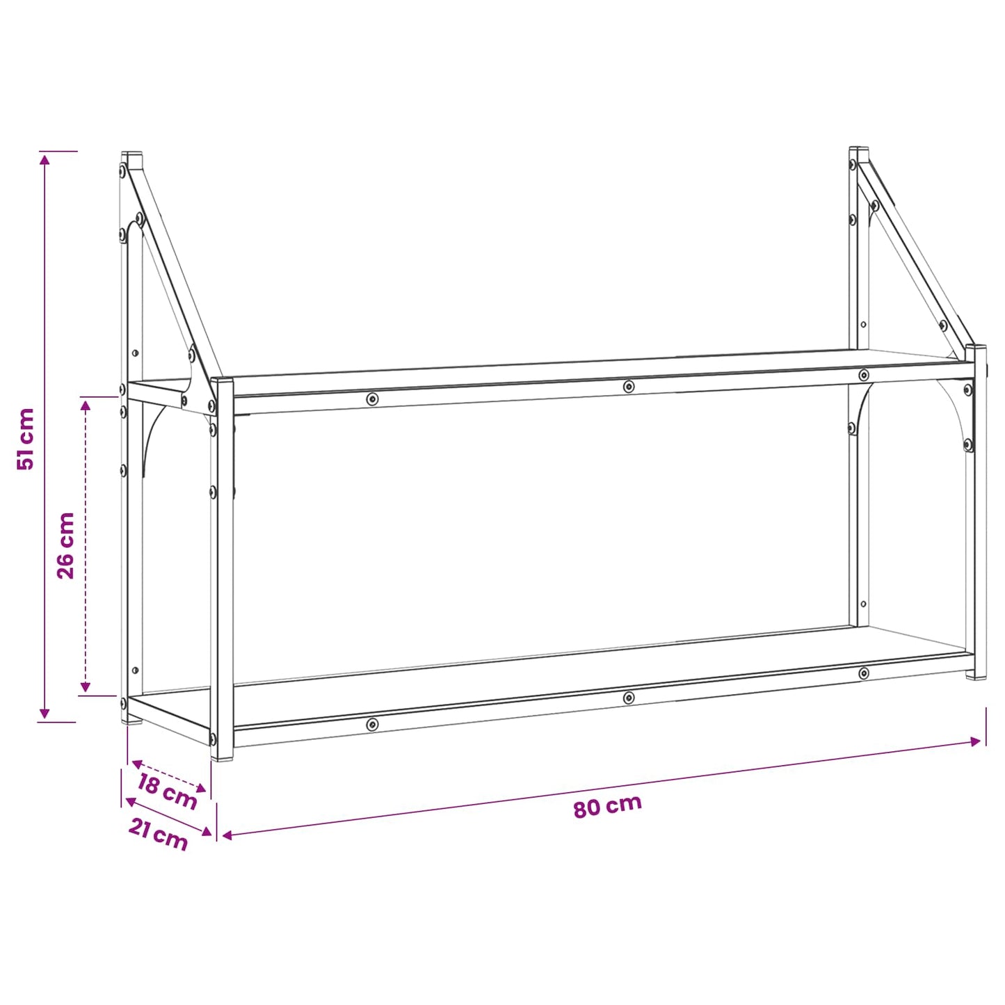 Wall Shelf Wall-Mounted Black oak 80 x 21 x 51 cm metal PB