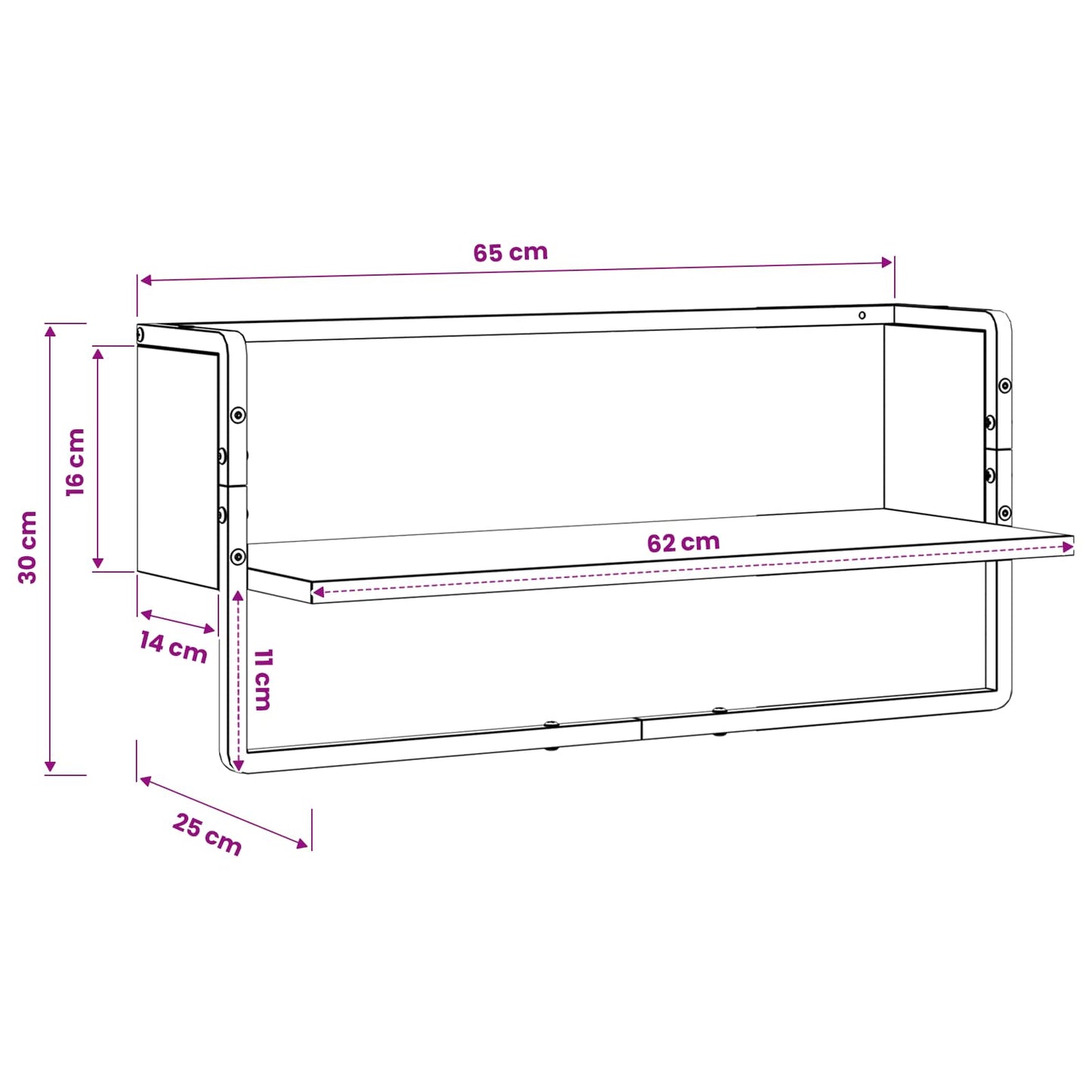 Wall Shelf Wall-Mounted Old wood 65 x 25 x 30 cm metal PB