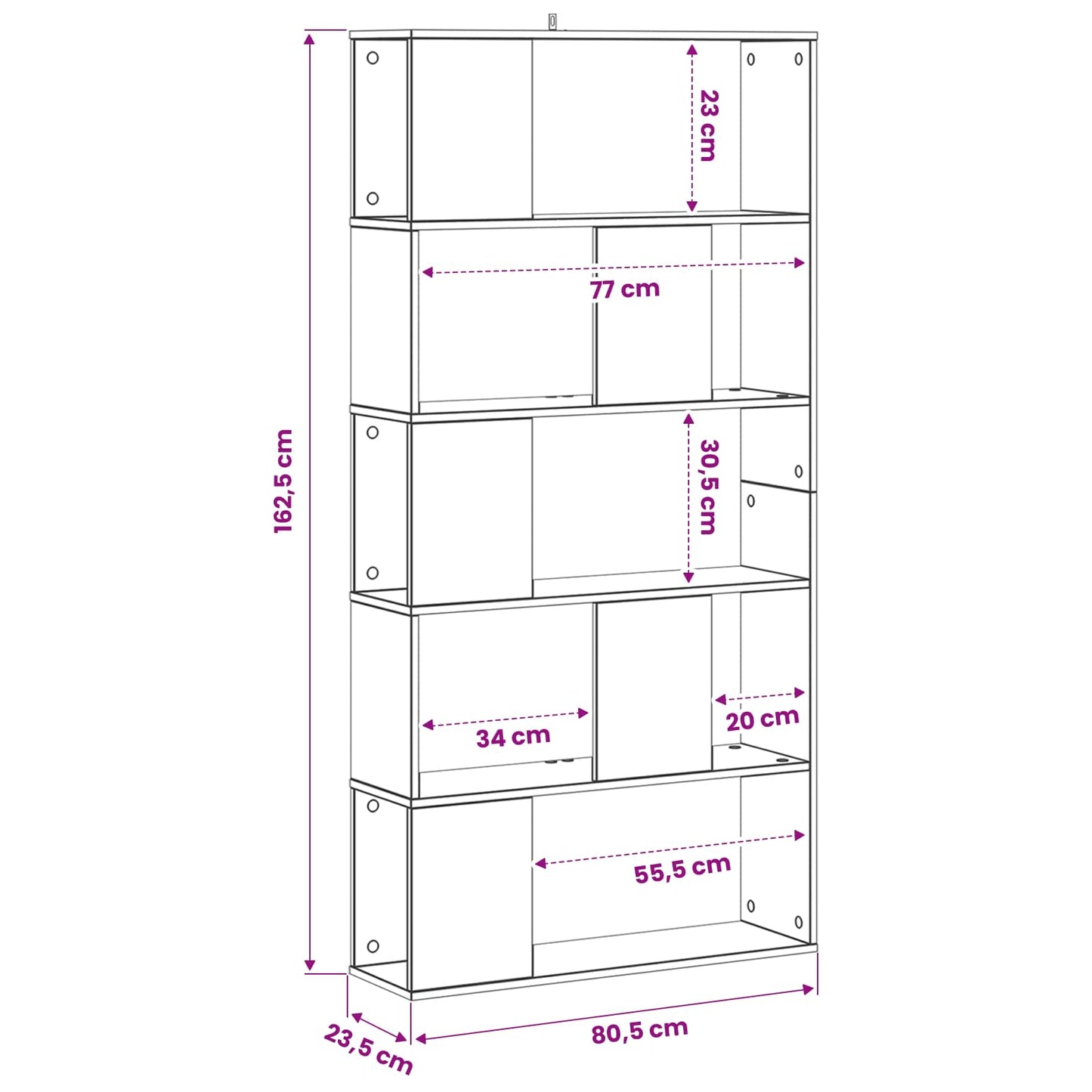 Bookcase Black oak 80.5 x 23.5 x 162.5 cm PB