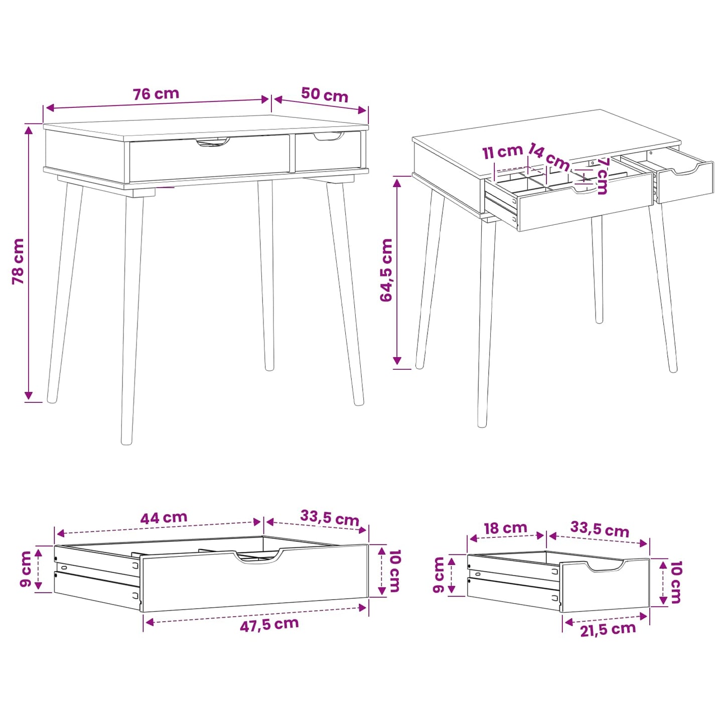 Dressing Table FAUSKE White 76 x 50 x 78 cm
