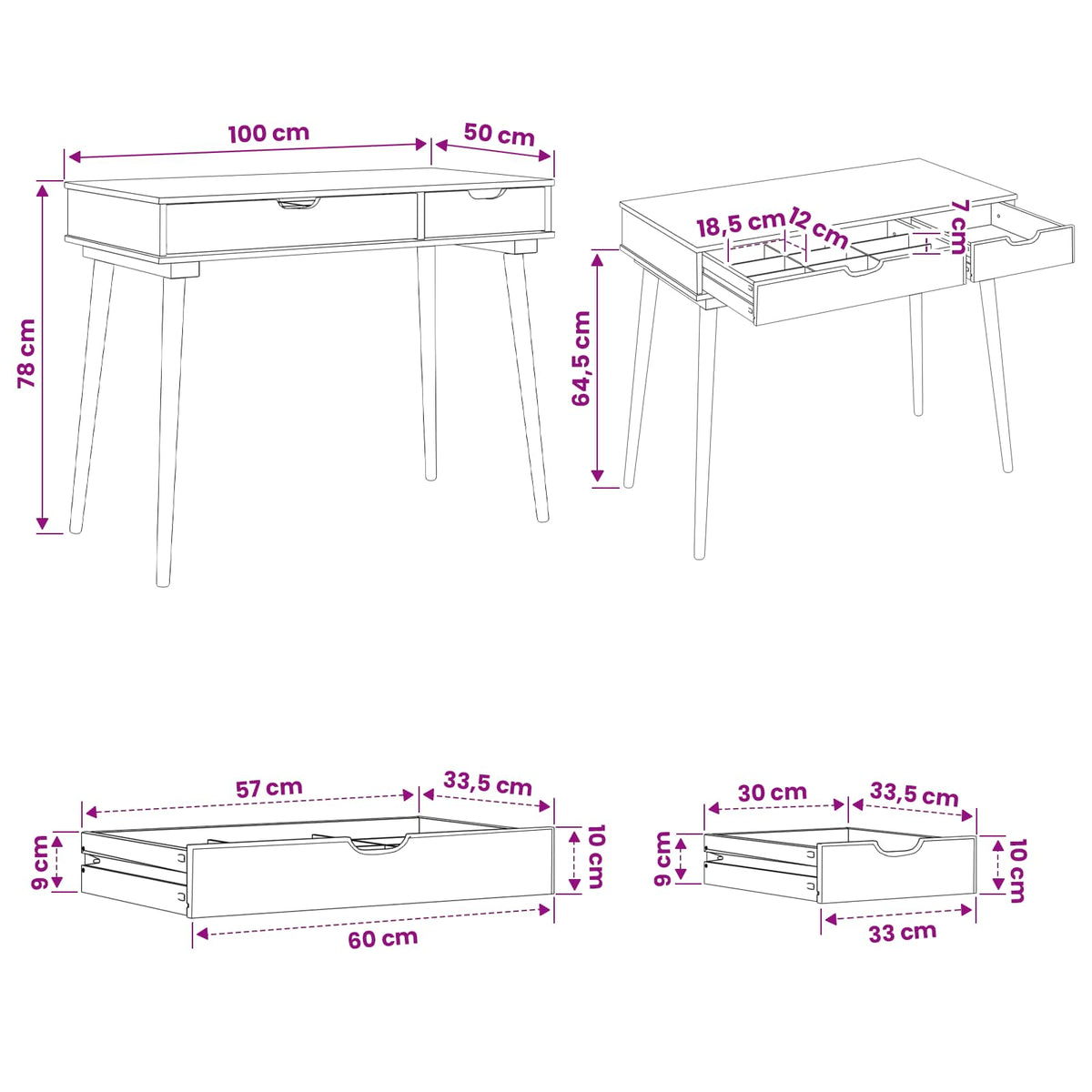 Dressing Table FAUSKE White 100 x 50 x 78 cm