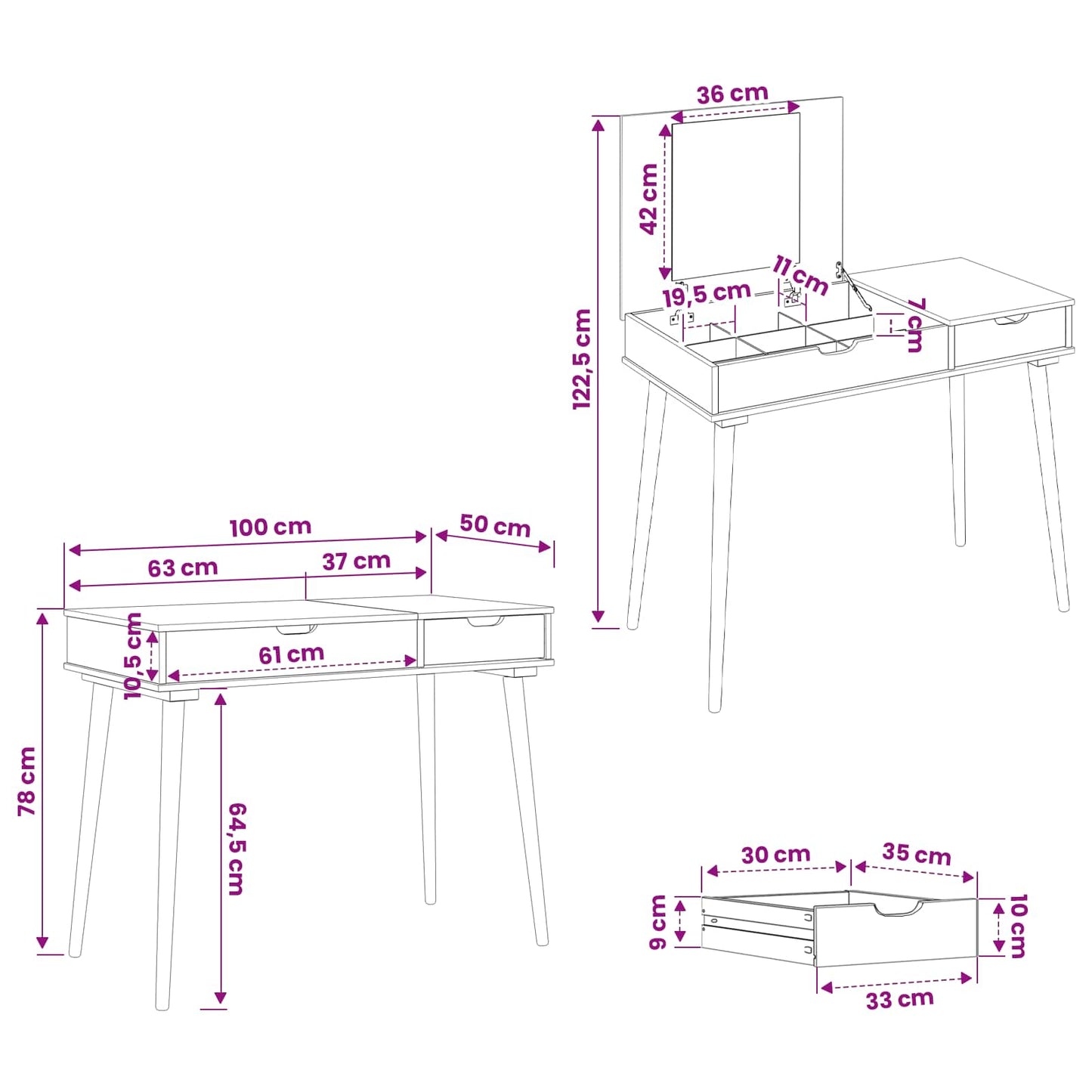 Dressing Table FAUSKE White 100 x 50 x 78 cm
