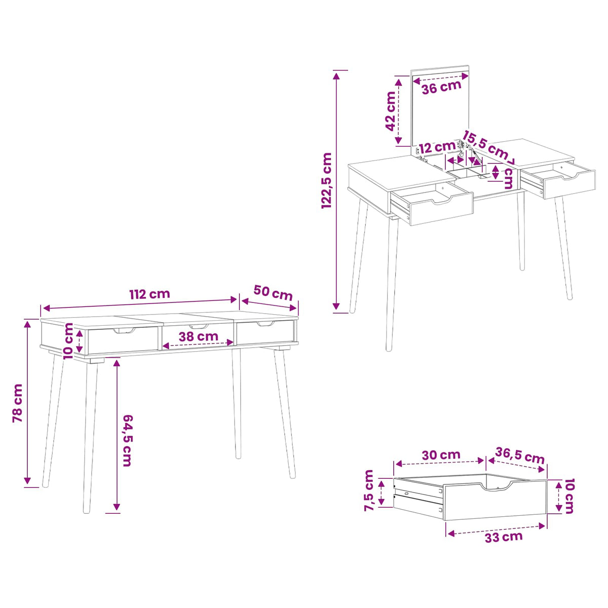 Dressing Table FAUSKE White 112 x 50 x 78 cm