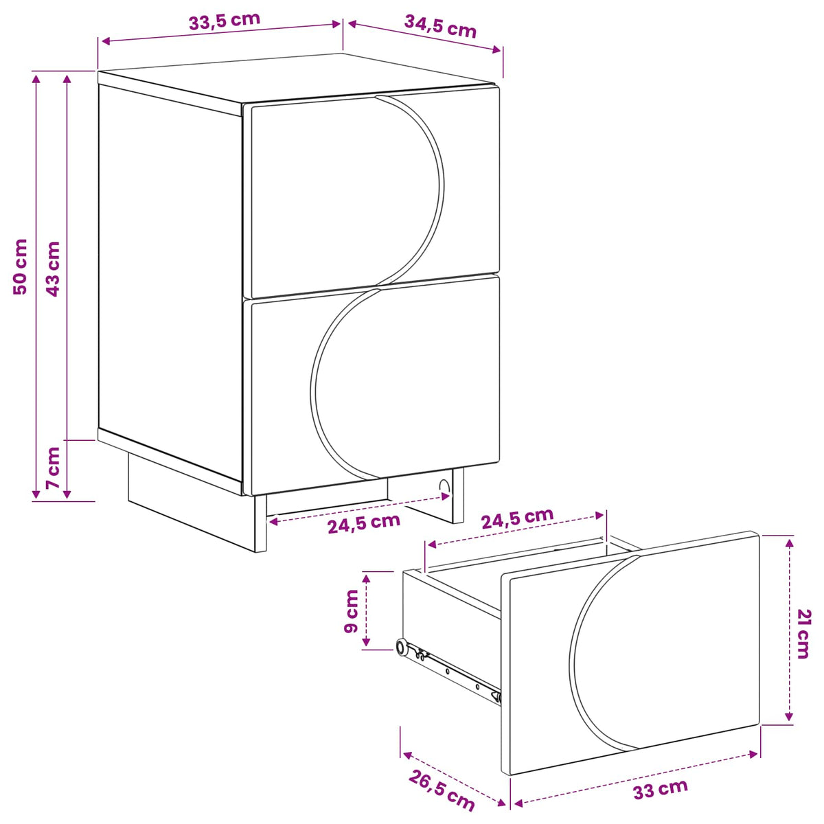 Bedside Cabinet Black 33.5 x 34.5 x 50 cm Engineered Wood