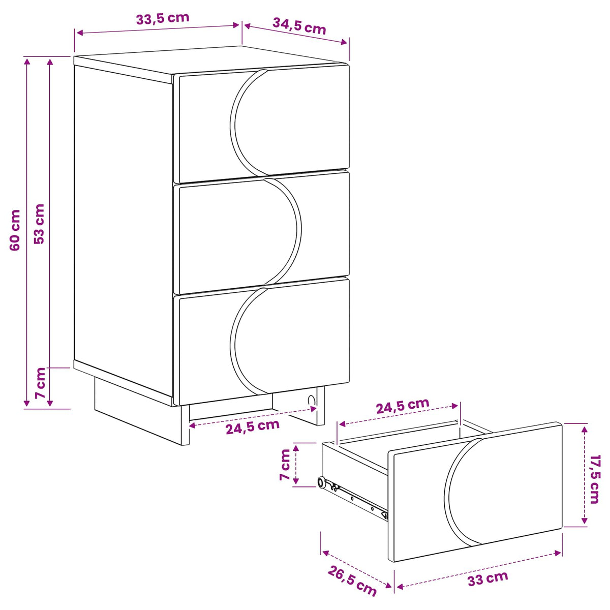 Bedside Cabinet 2 pcs High Gloss White 33.5 x 34.5 x 60 cm