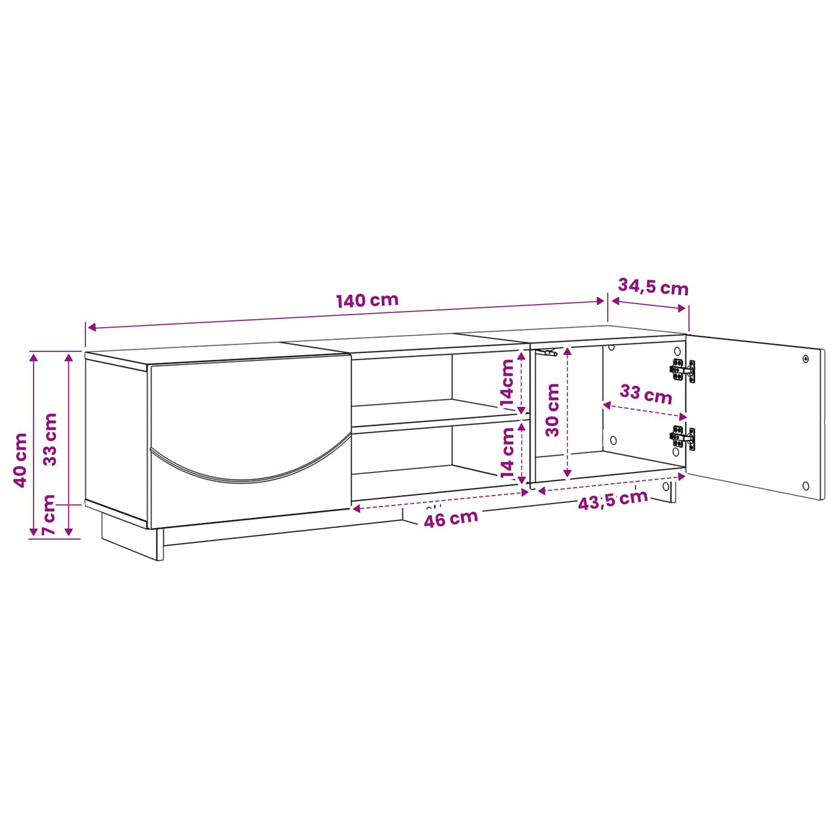 TV Stand 140 x 34.5 x 40 cm High Gloss White Engineered Wood
