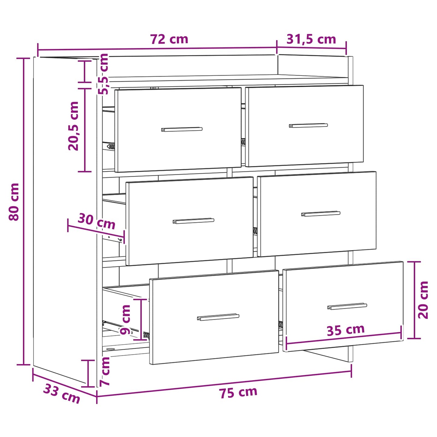 Sideboard Concrete Grey 75 x 33 x 80 cm Engineered Wood