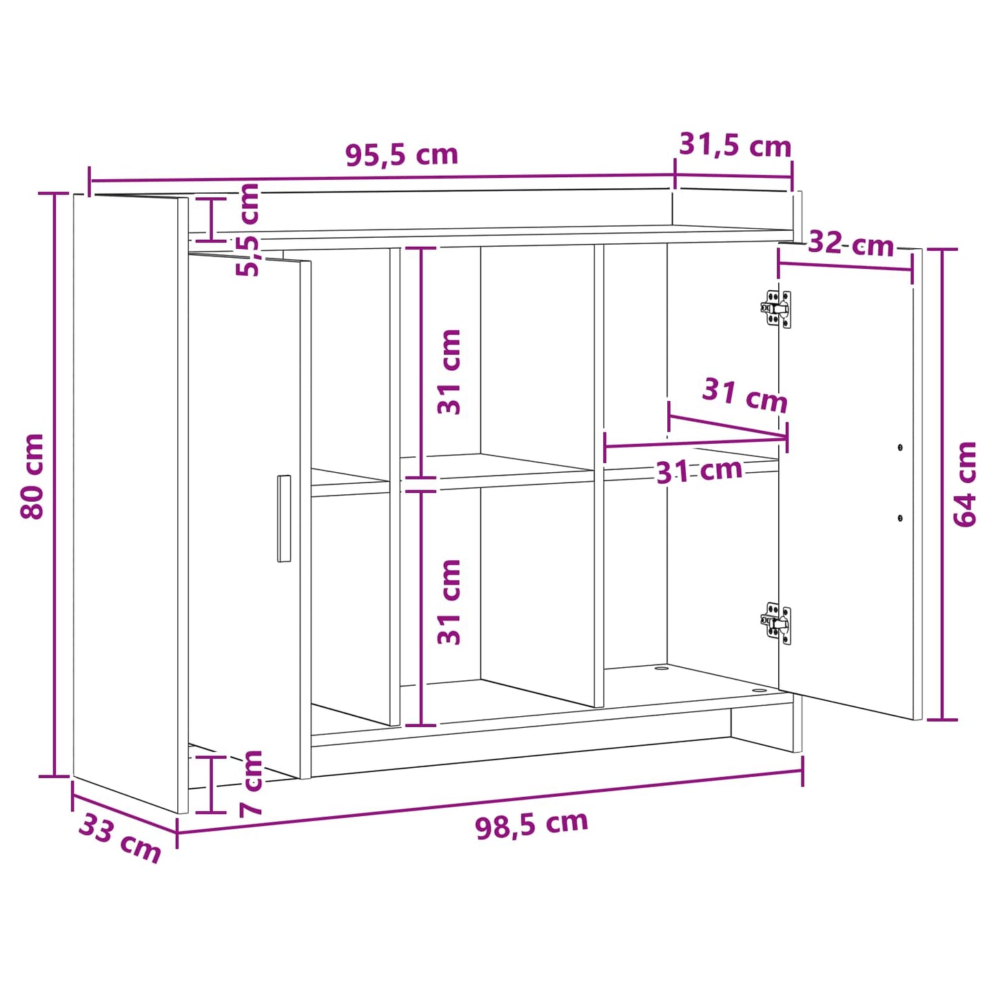 Sideboard 98.5 x 33 x 80 cm PB