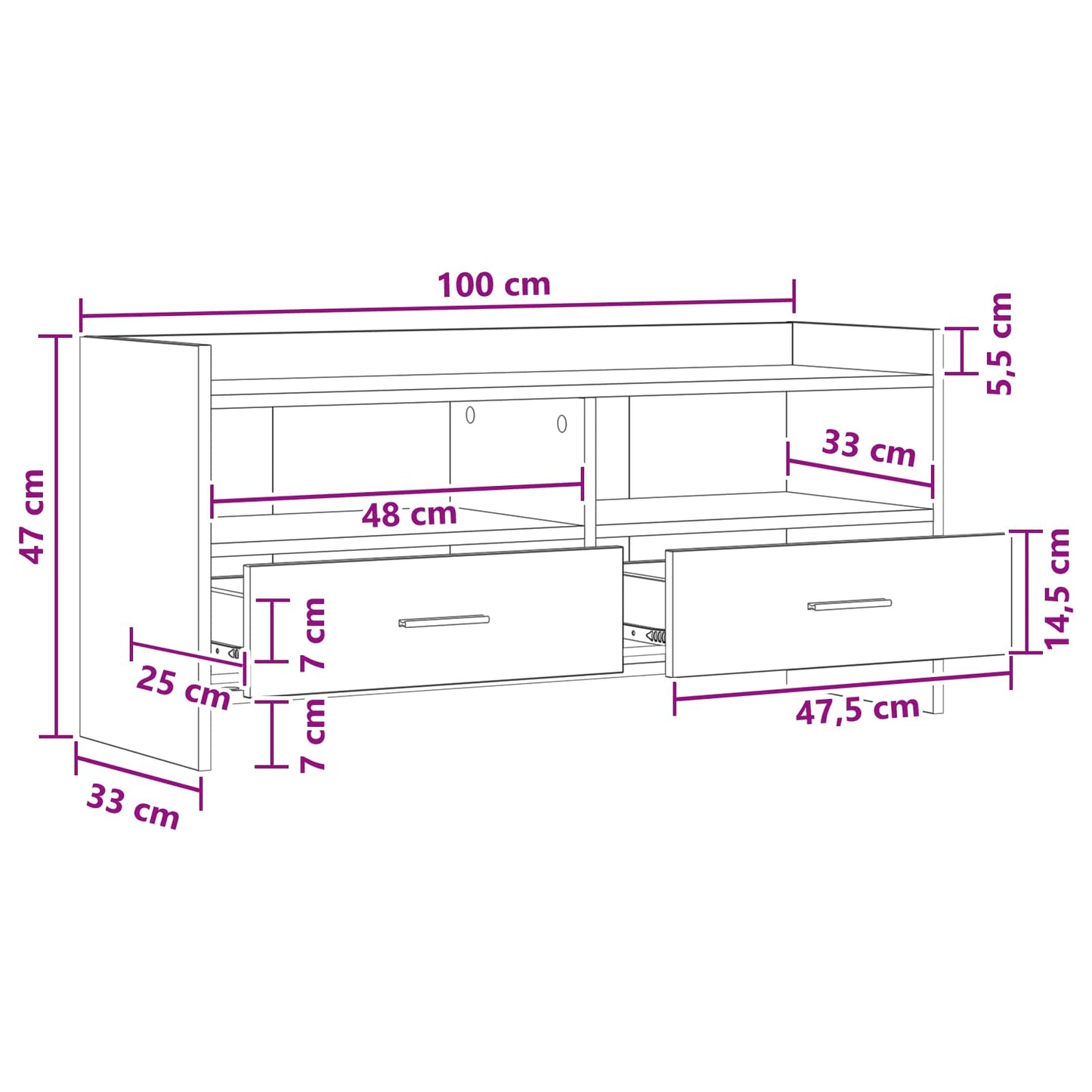 TV Cabinet 100 x 33 x 47 cm Smoked Oak Engineered Wood