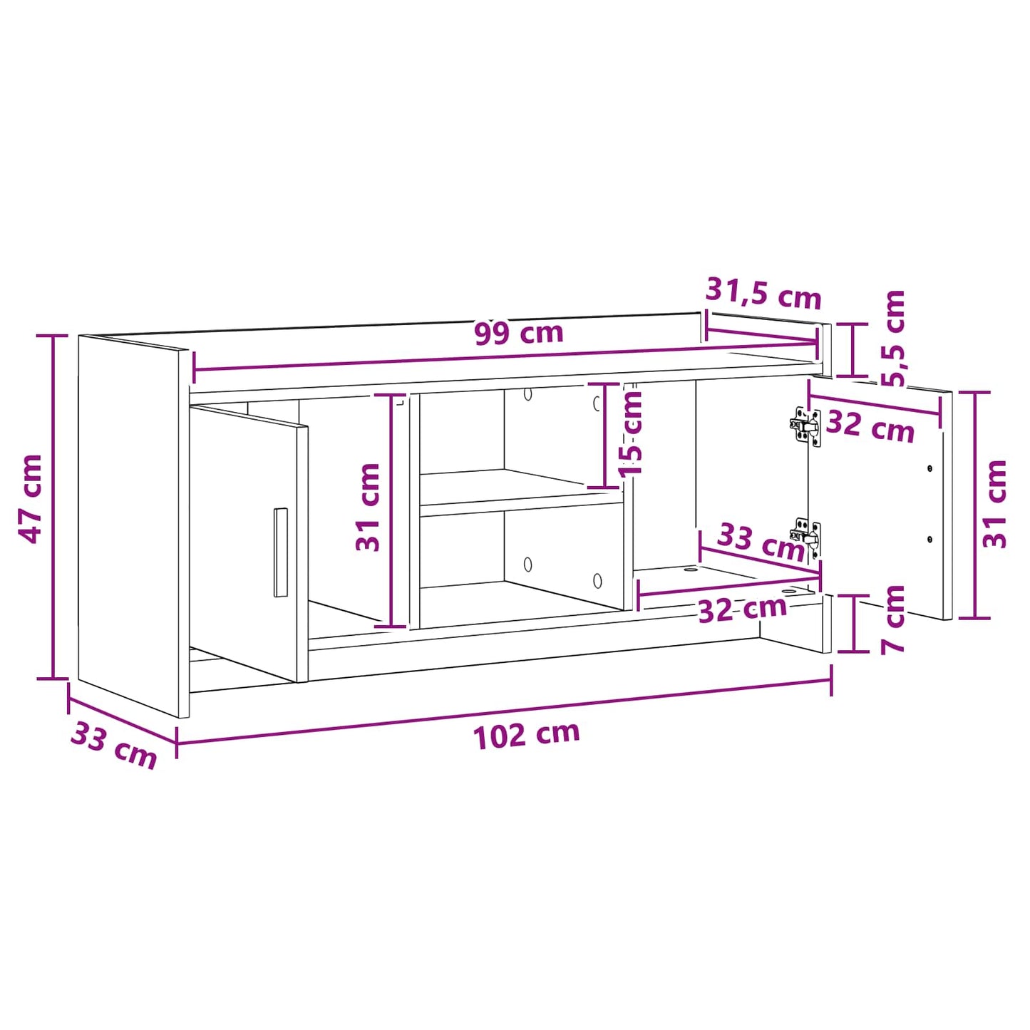 TV Cabinet 102 x 33 x 47 cm Concrete Grey Engineered Wood
