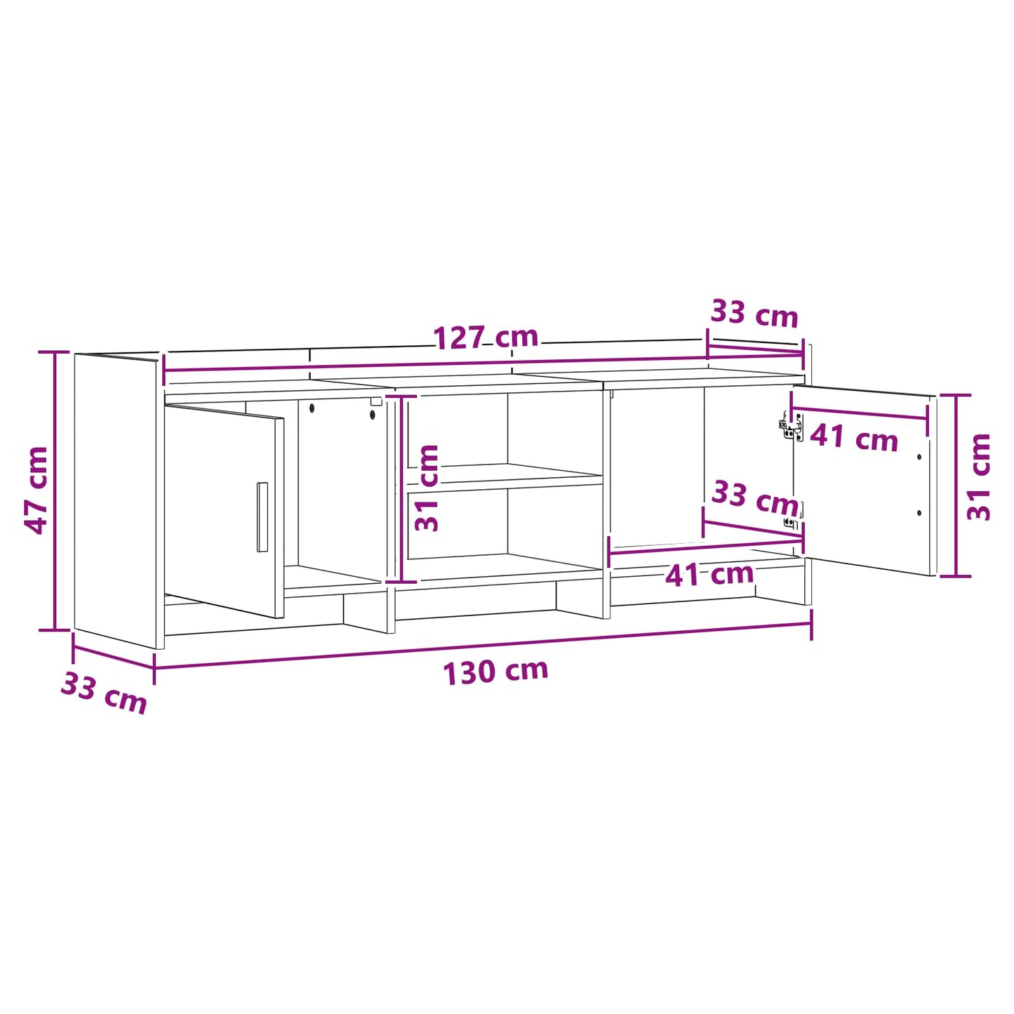 TV Cabinet 130 x 33 x 47 cm White Engineered Wood