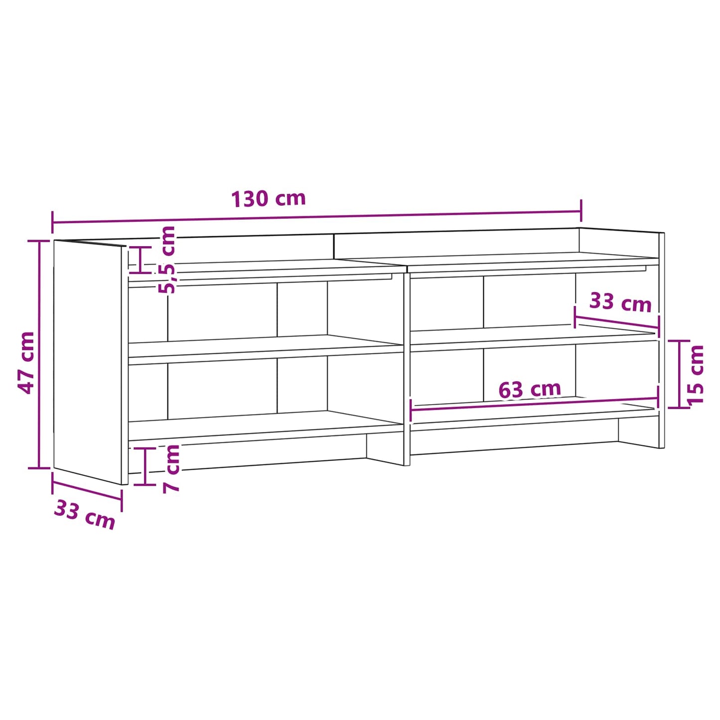 TV Cabinet 135 x 33 x 47 cm White Engineered Wood
