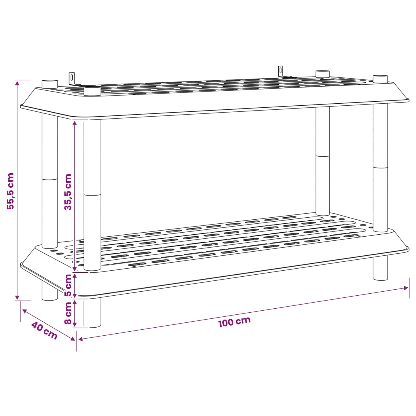 Shelving Unit 2-Tier 100 x 40 x 55.5 cm PP Anthracite