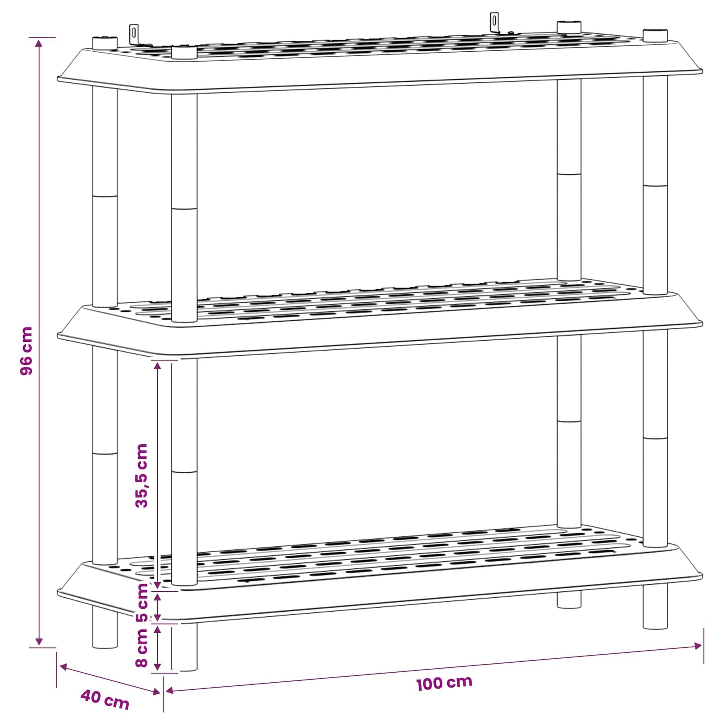 Shelving Unit 3-Tier 100 x 40 x 96 cm PP White