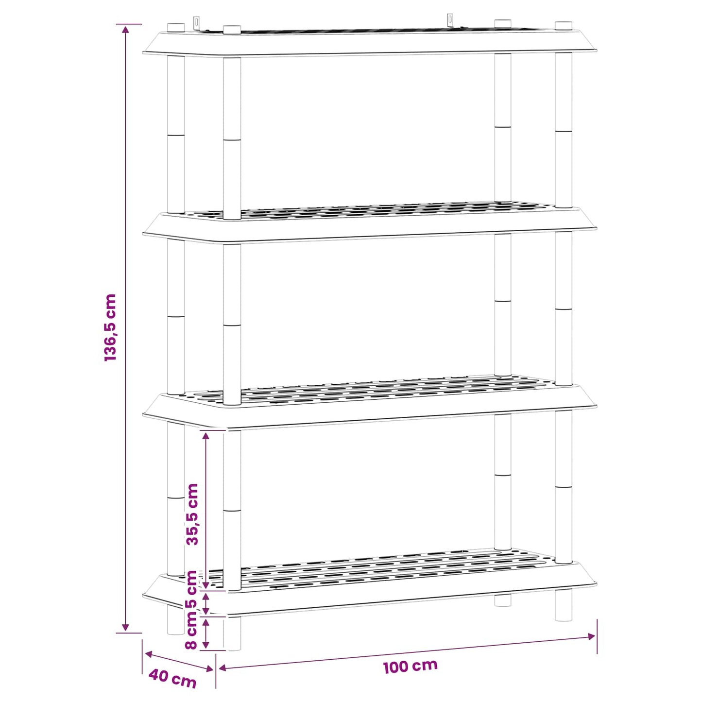Shelving Unit 4-Tier 100 x 40 x 136.5 cm PP Anthracite
