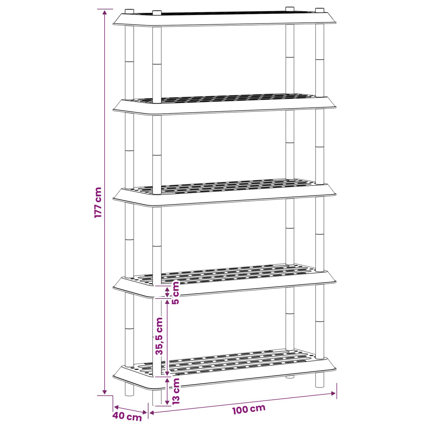 Shelving Unit 5-Tier 100 x 40 x 177 cm PP Anthracite