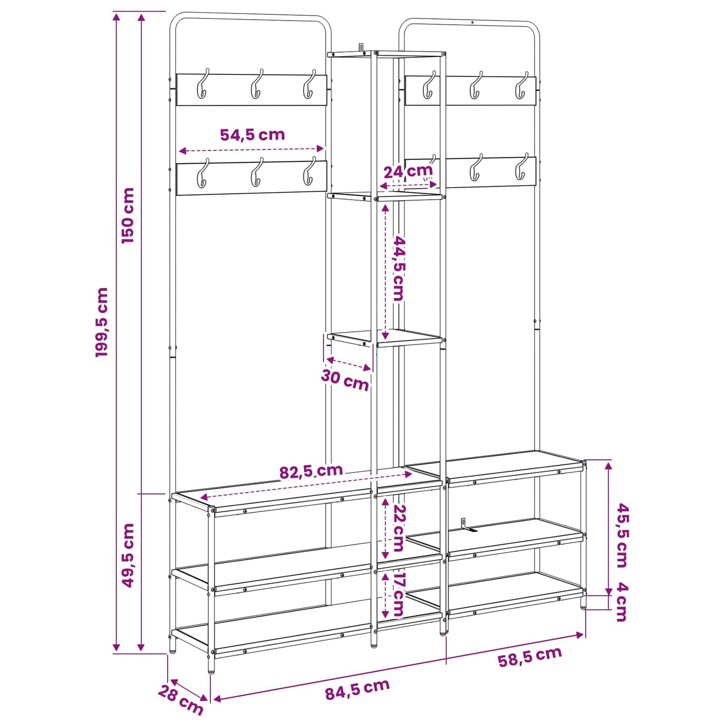 Coat Stand with Shoes Bench Black Oak 143 x 30 x 199.5 cm