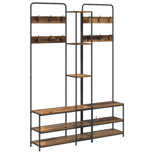 Coat Stand with Shoes Bench Old Wood 143 x 30 x 199.5 cm