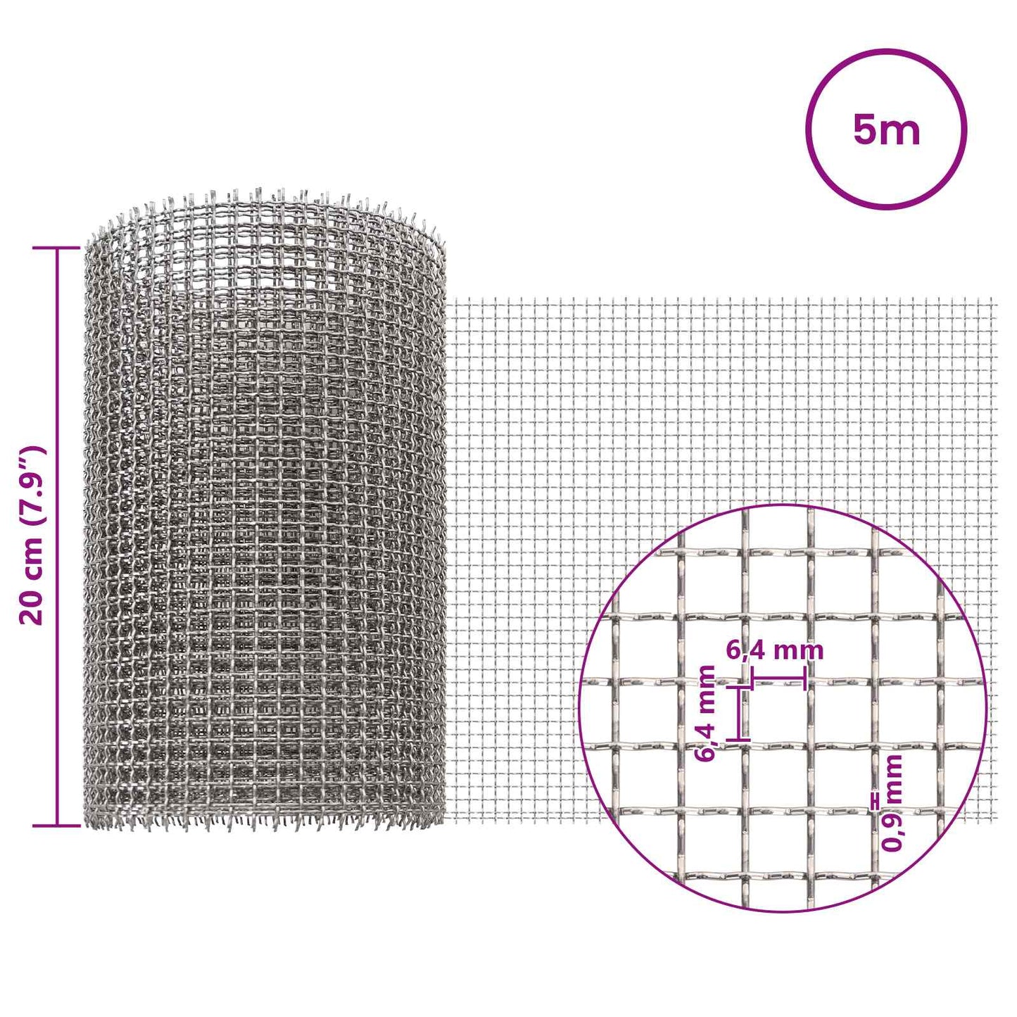 Mesh Screen 20 x 500 cm 3 Mesh Stainless Steel 201 Silver