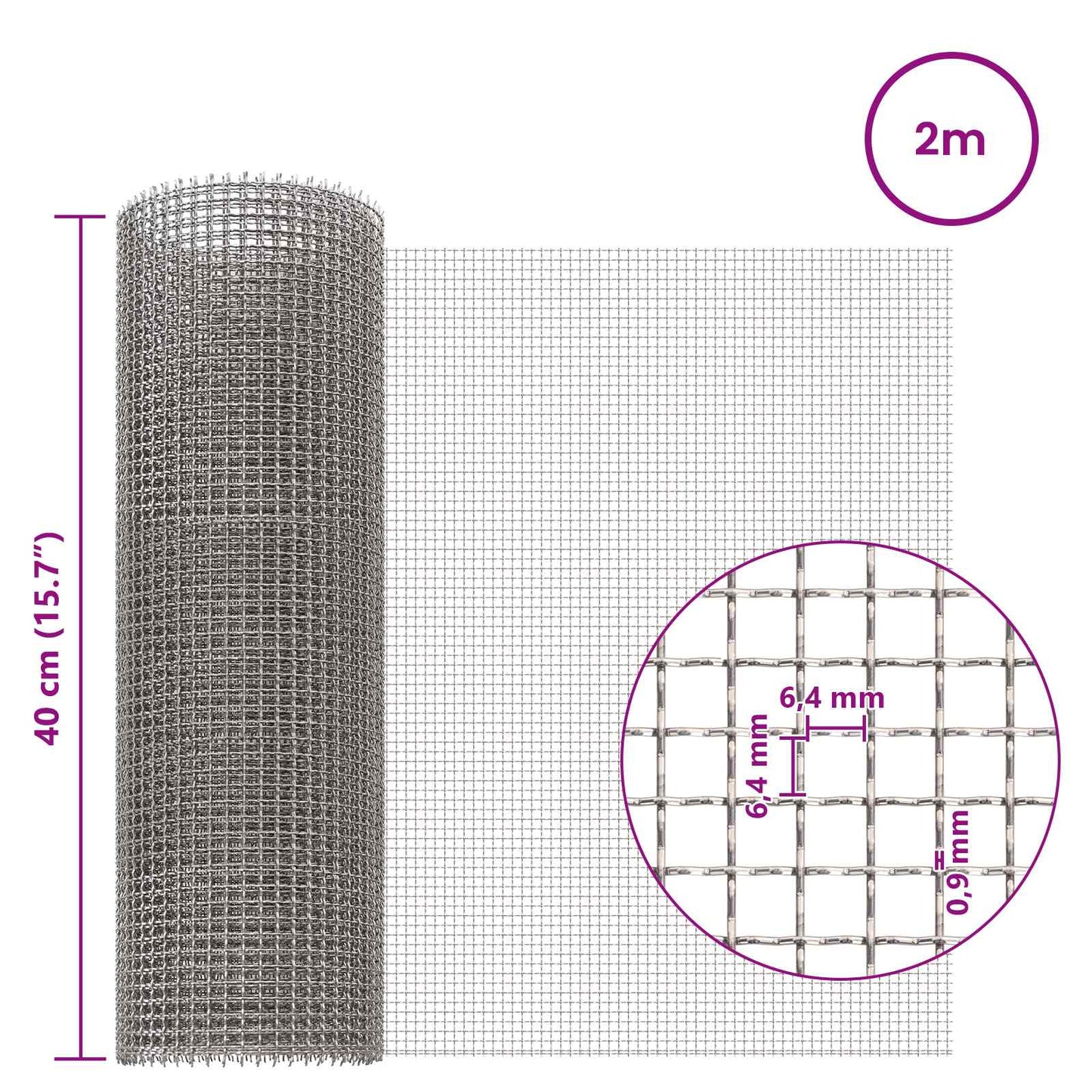 Mesh Screen 40 x 200 cm 3 Mesh Stainless Steel 201 Silver