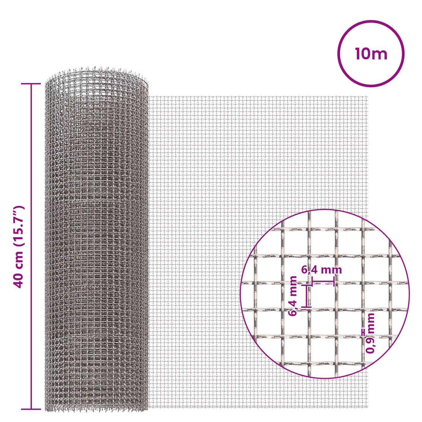 Mesh Screen 40 x 1000 cm 3 Mesh Stainless Steel 201 Silver