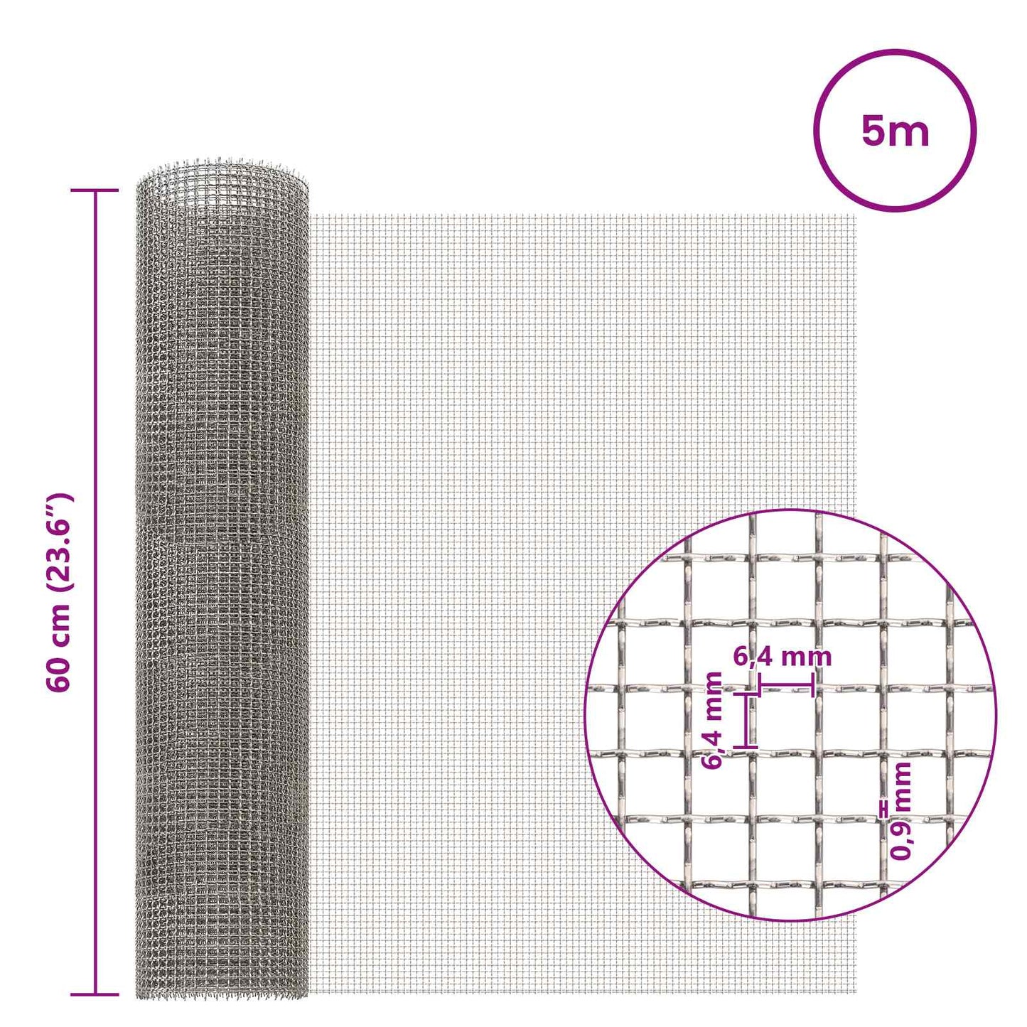 Mesh Screen 60 x 500 cm 3 Mesh Stainless Steel 201 Silver