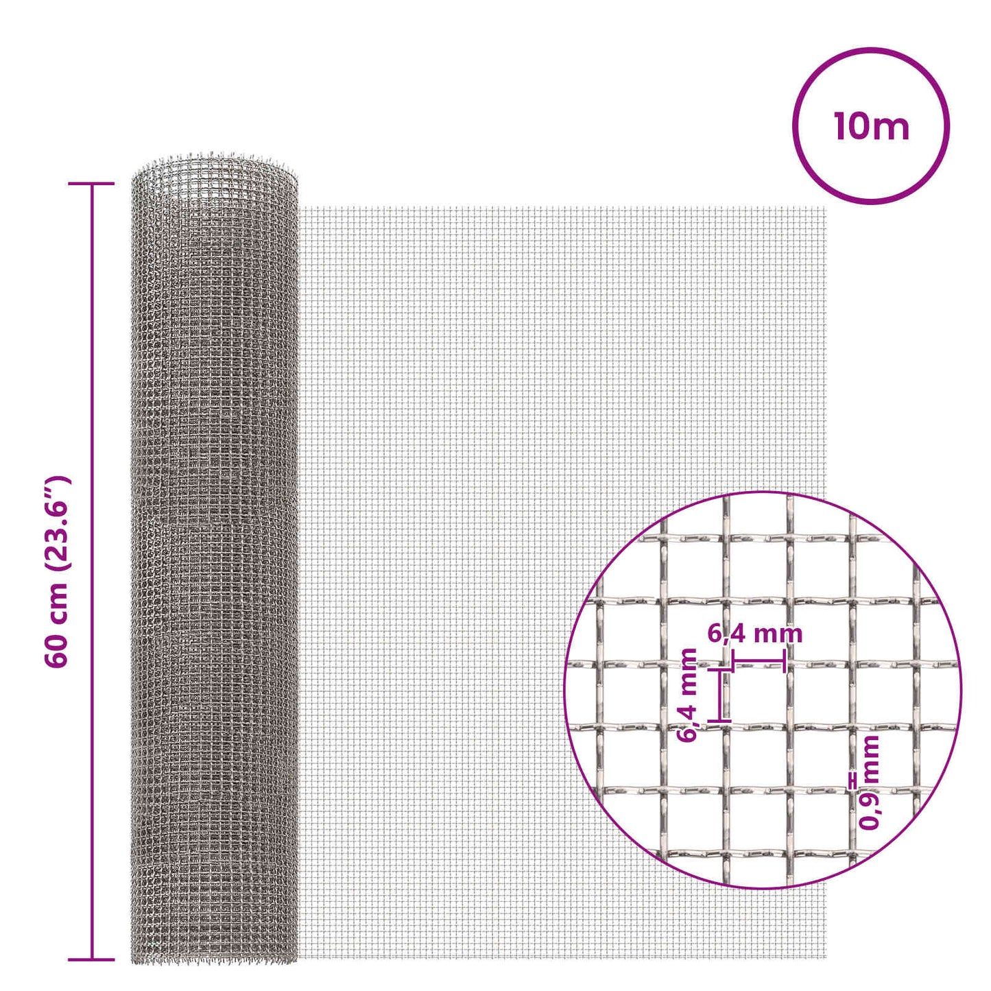 Mesh Screen 60 x 1000 cm 3 Mesh Stainless Steel 201 Silver