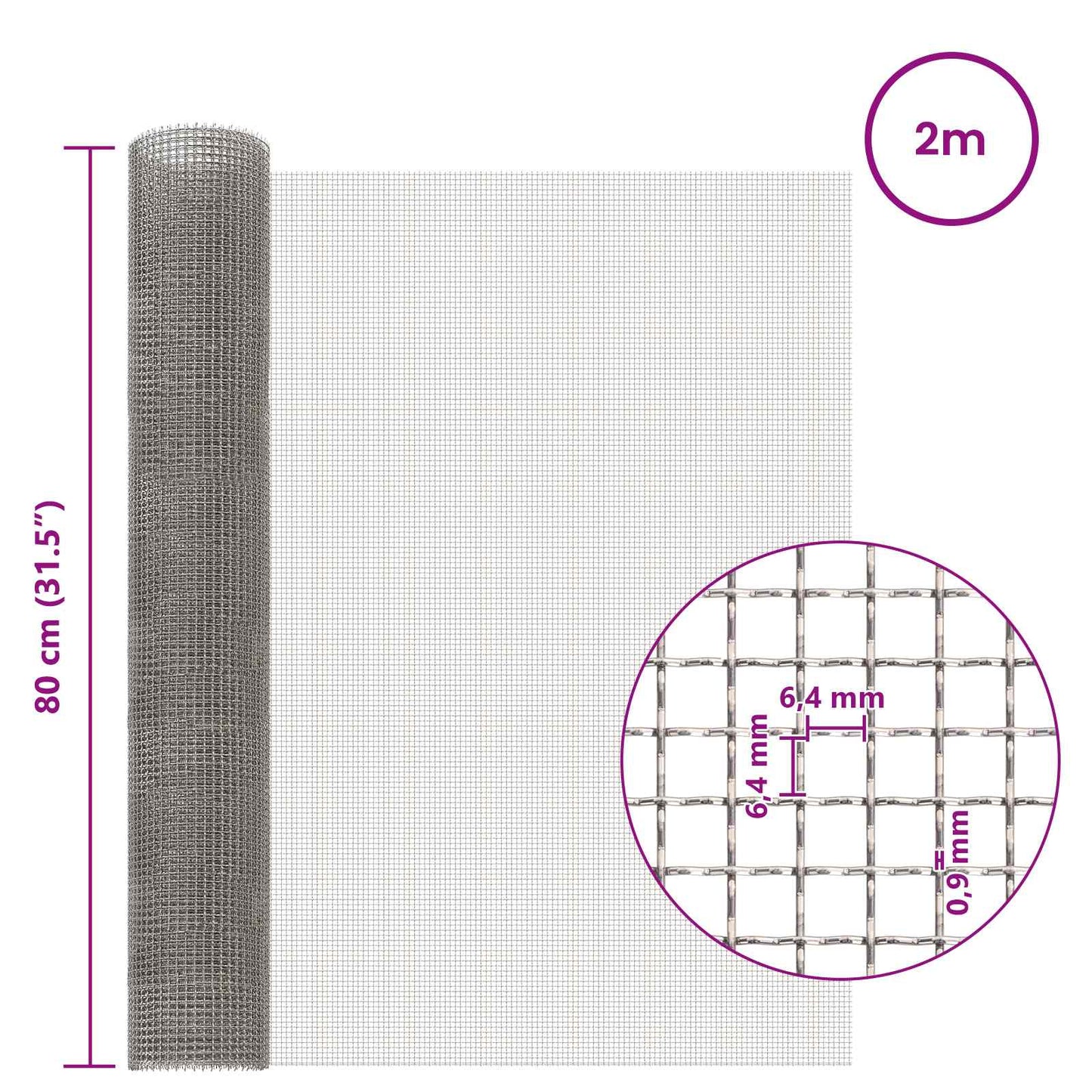 Mesh Screen 80 x 200 cm 3 Mesh Stainless Steel 201 Silver
