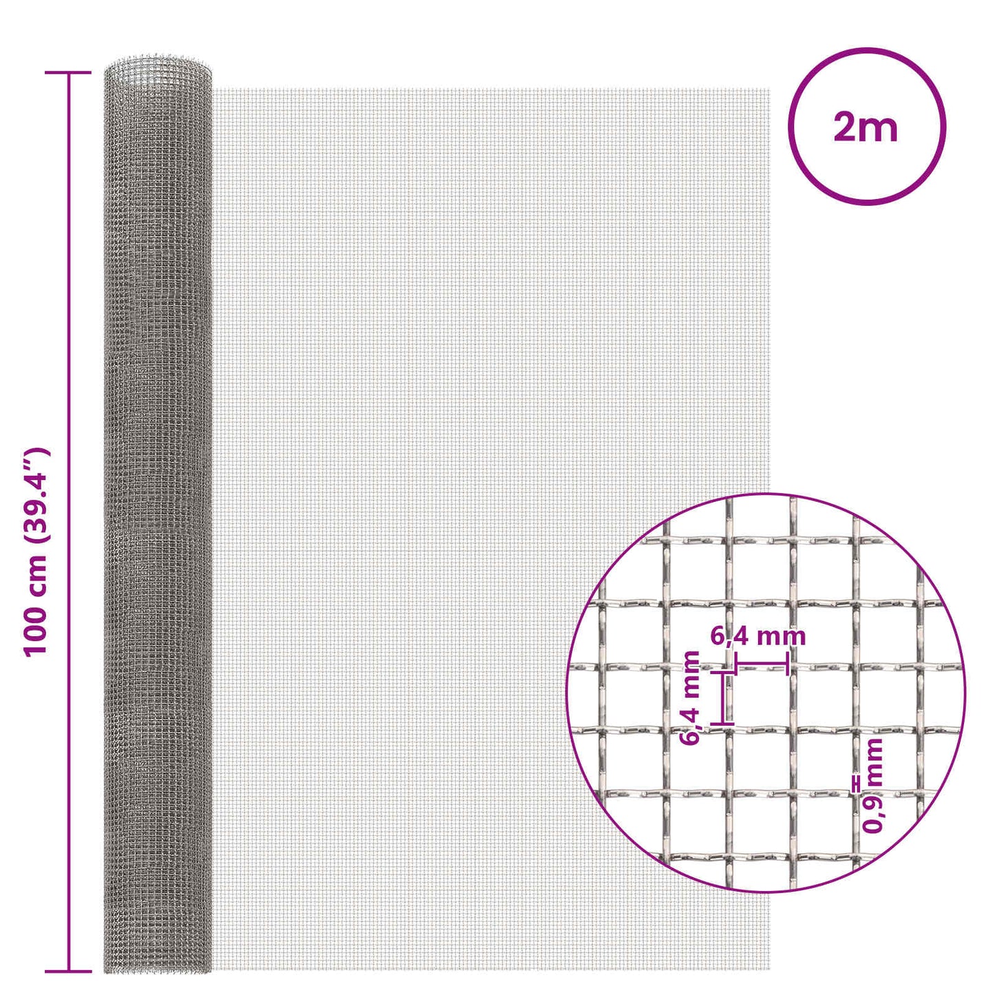 Mesh Screen 100 x 200 cm 3 Mesh Stainless Steel 201 Silver