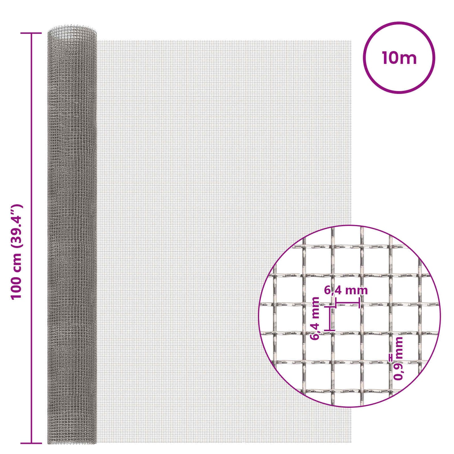 Mesh Screen 100 x 1000 cm 3 Mesh Stainless Steel 201 Silver
