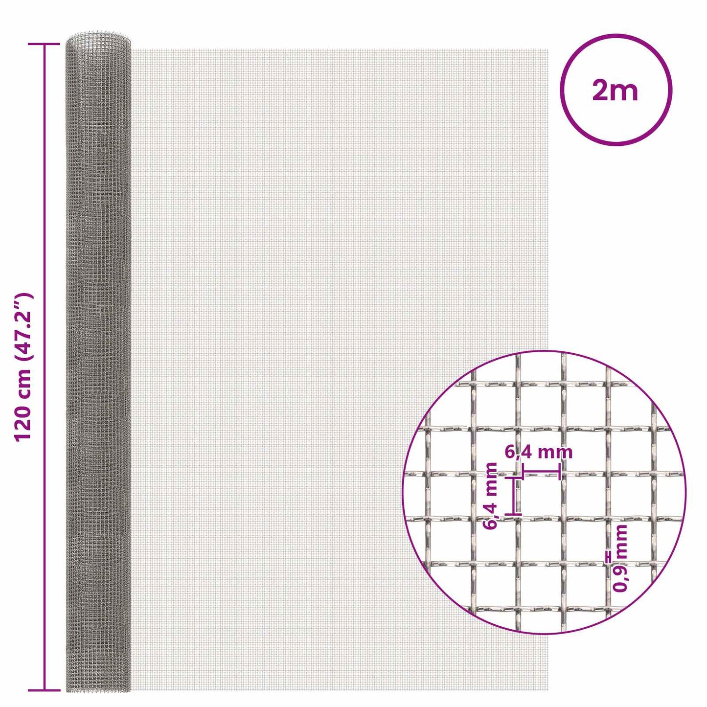 Mesh Screen 120 x 200 cm 3 Mesh Stainless Steel 201 Silver