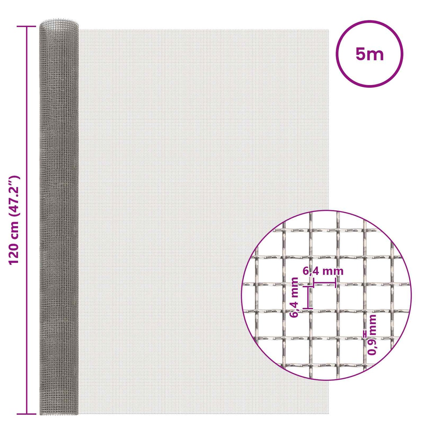 Mesh Screen 120 x 500 cm 3 Mesh Stainless Steel 201 Silver