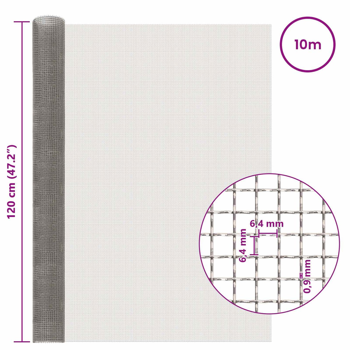 Mesh Screen 120 x 1000 cm 3 Mesh Stainless Steel 201 Silver