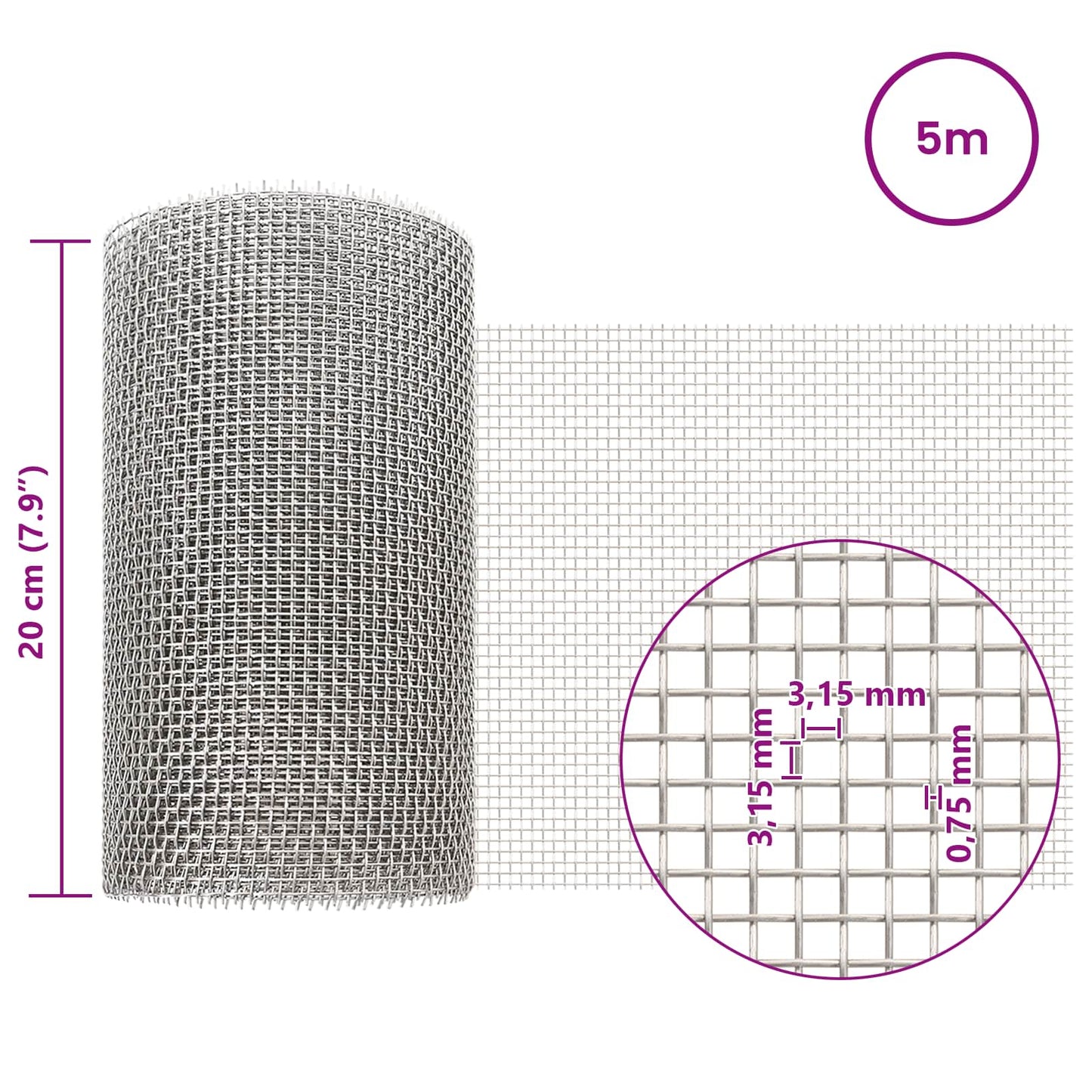 Mesh Screen 20 x 500 cm 6 Mesh Stainless Steel 201 Silver