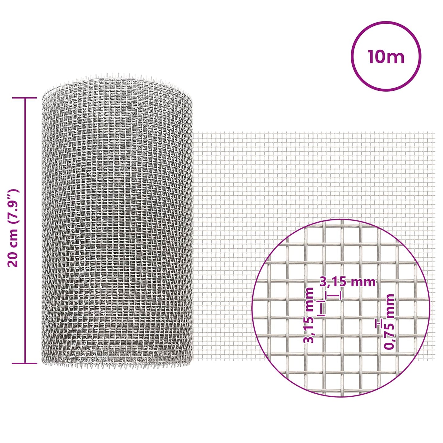Mesh Screen 20 x 1000 cm 6 Mesh Stainless Steel 201 Silver