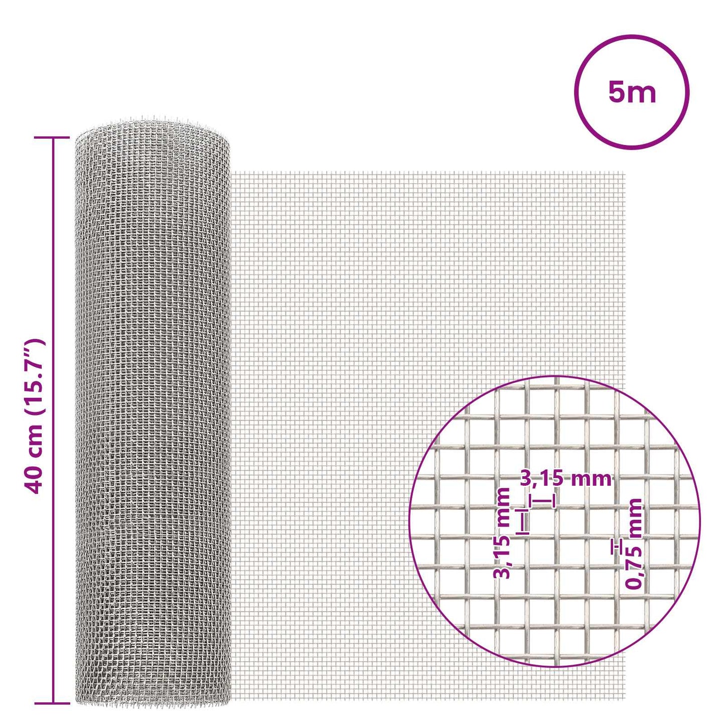Mesh Screen 40 x 500 cm 6 Mesh Stainless Steel 201 Silver