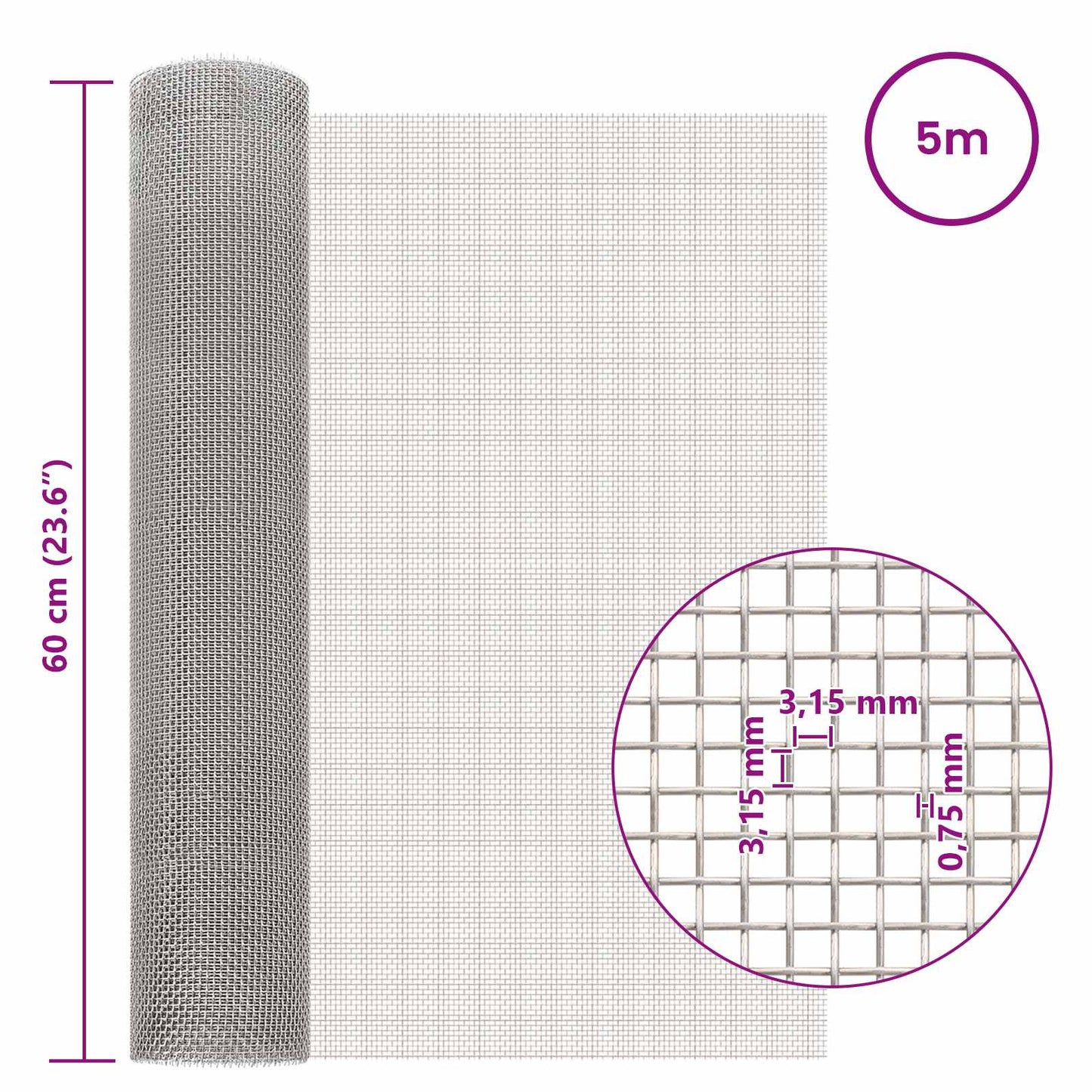 Mesh Screen 60 x 500 cm 6 Mesh Stainless Steel 201 Silver