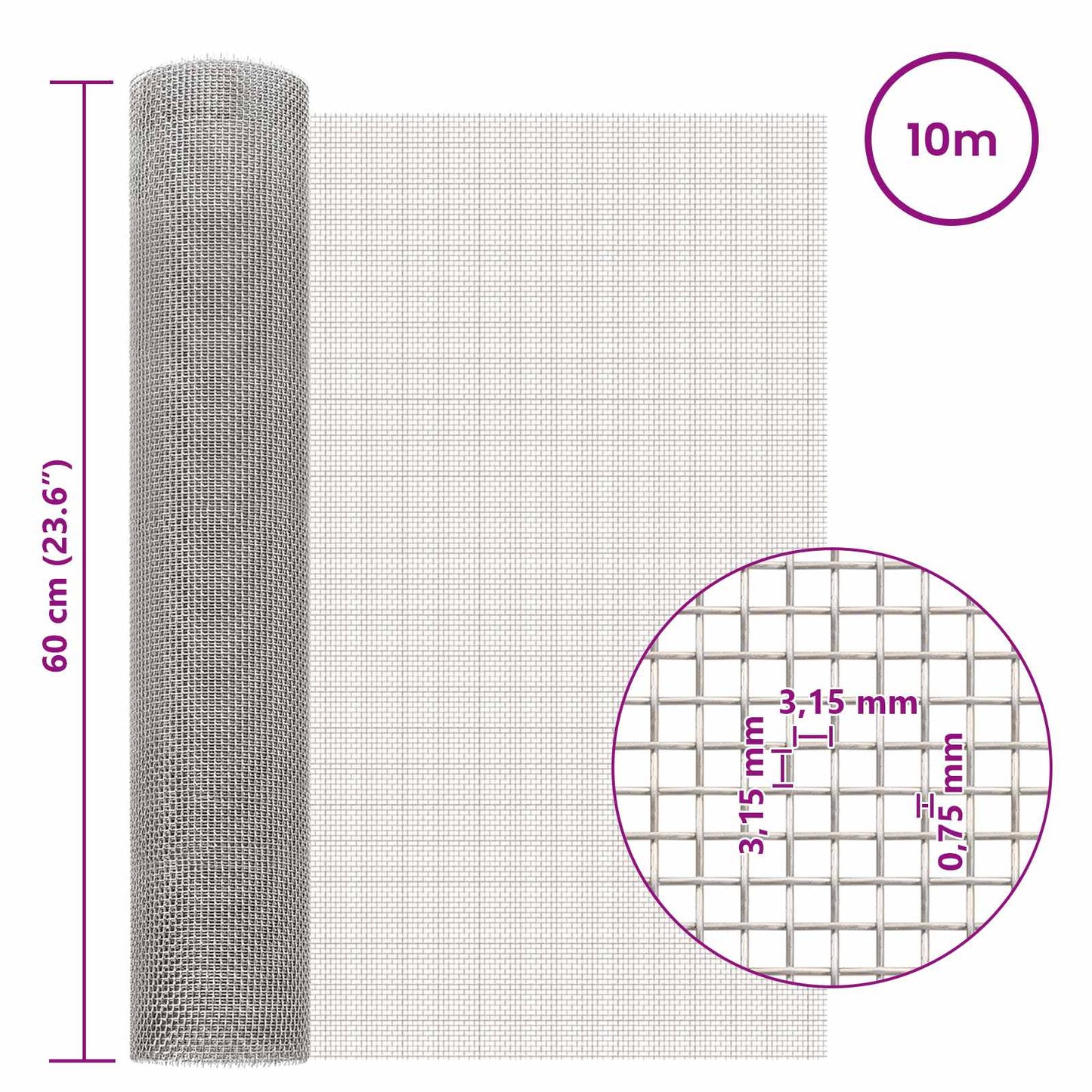 Mesh Screen 60 x 1000 cm 6 Mesh Stainless Steel 201 Silver